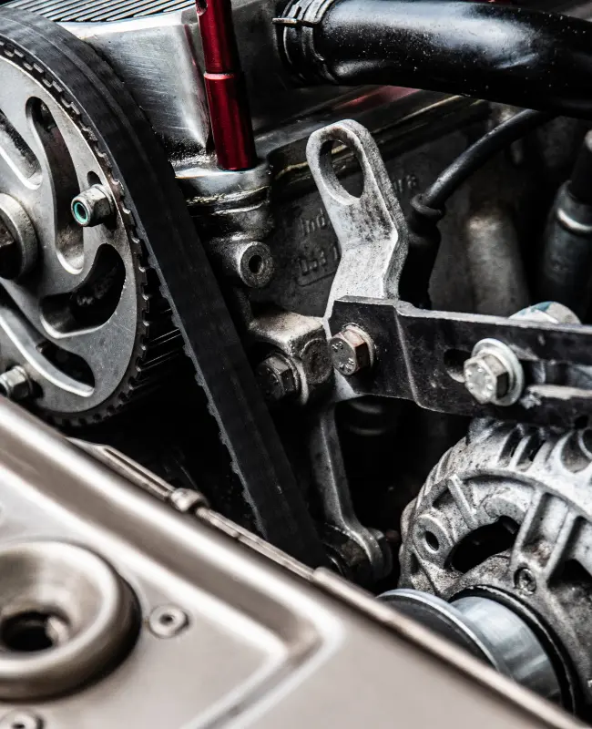 View of the engine belt of an automobile