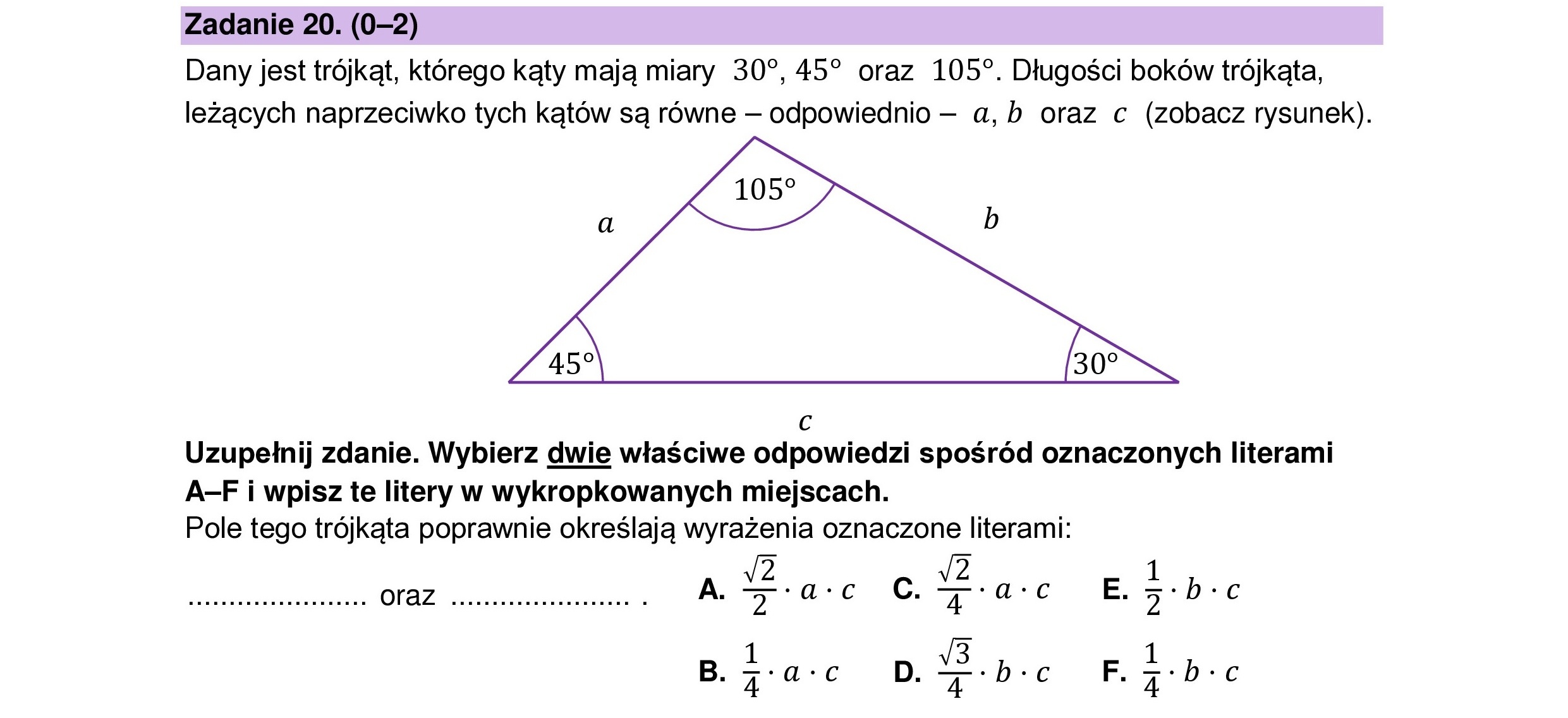 MATEMATYKA 2023 CZERWIEC MATURA PODSTAWOWA ZADANIE 20