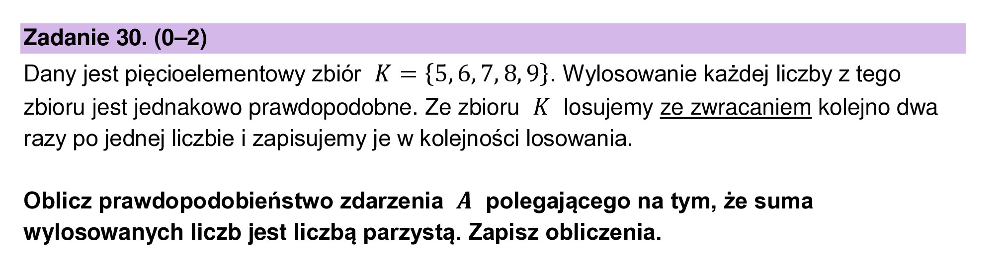 MATEMATYKA 2024 MAJ MATURA PODSTAWOWA ZADANIE 30