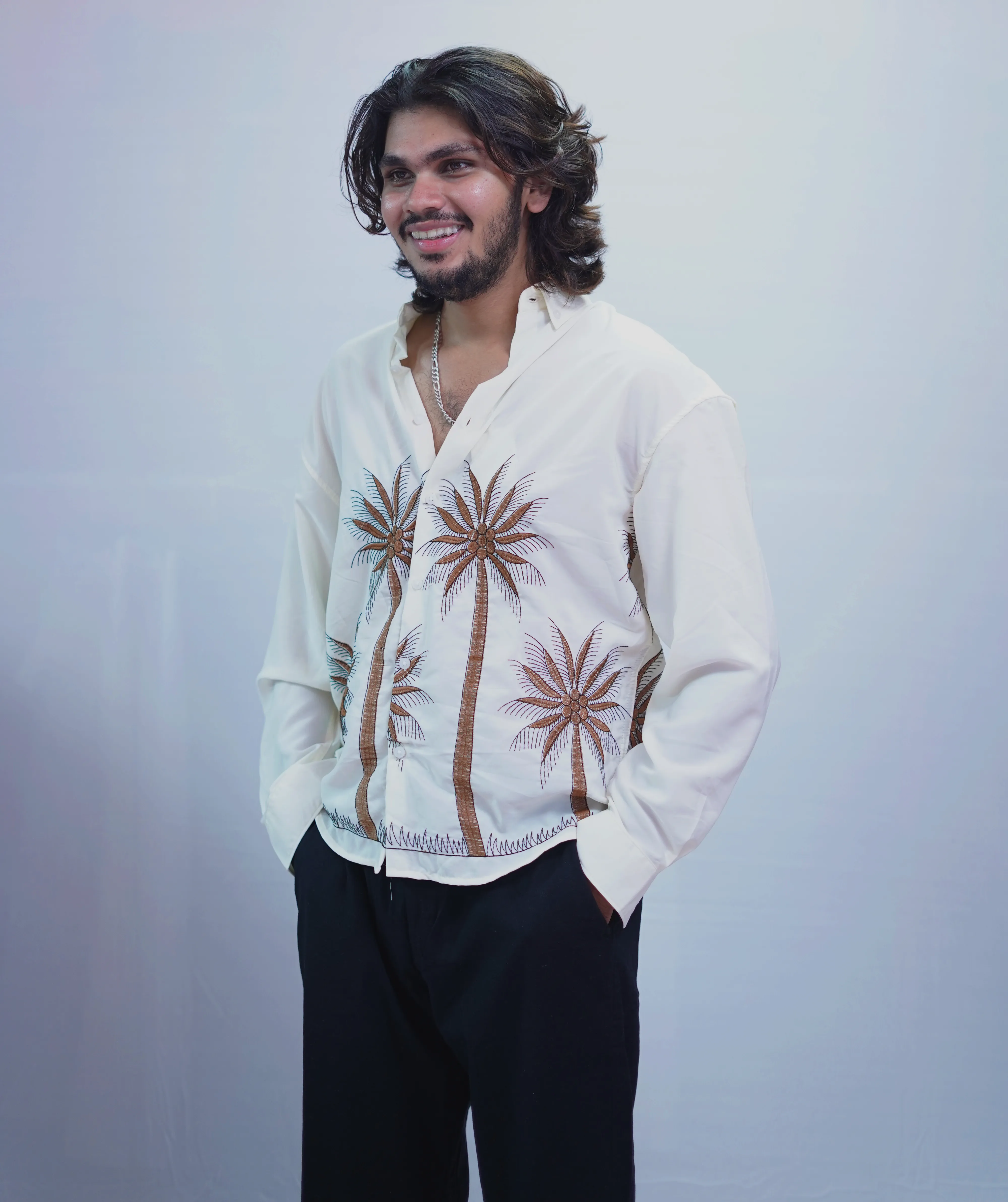 OFF WHITE TREE EMBROIDERY SHIRT