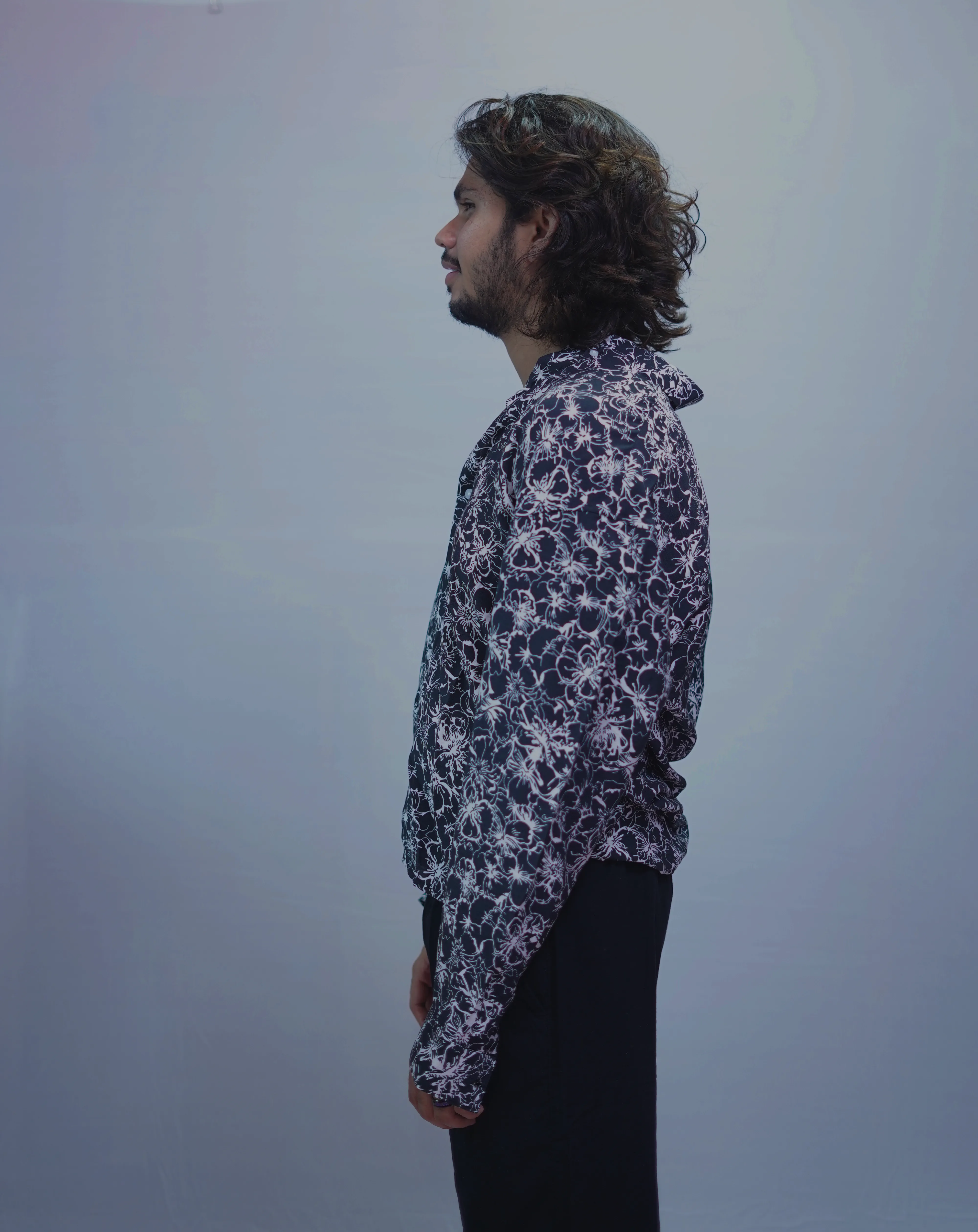 BLACK LINEN  PRINTED SHIRT