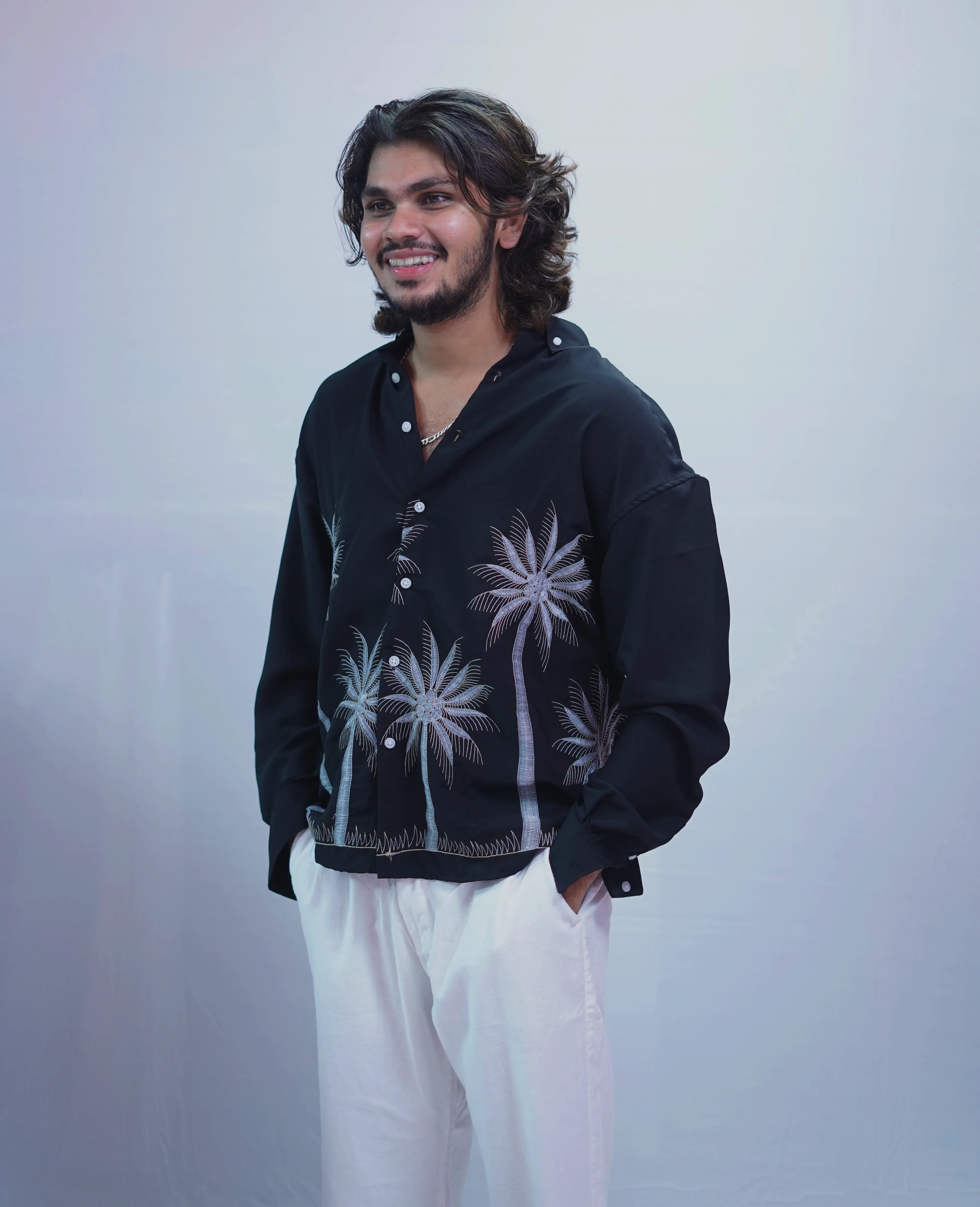 BLACK TREE EMBROIDERY SHIRT
