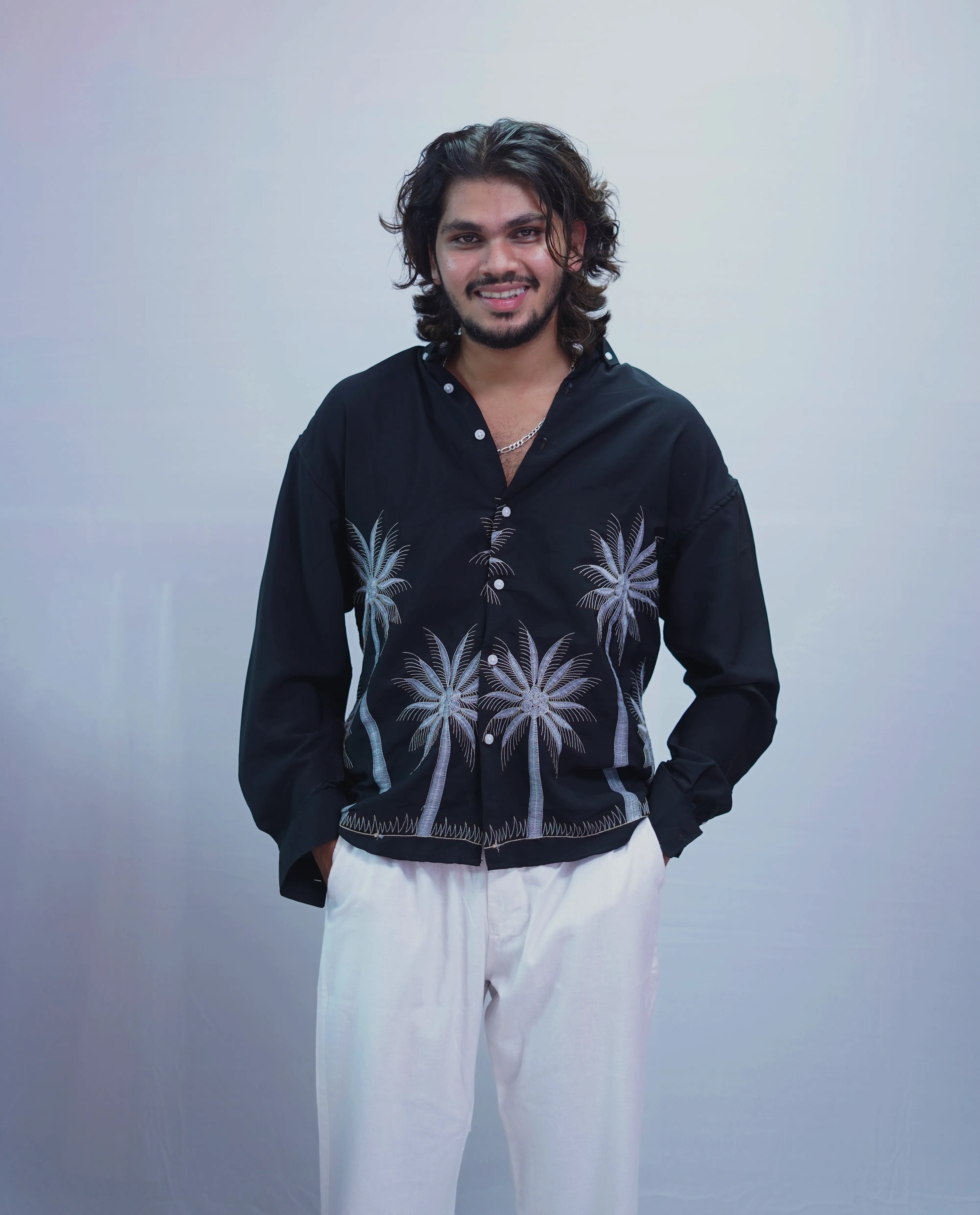 BLACK TREE EMBROIDERY SHIRT