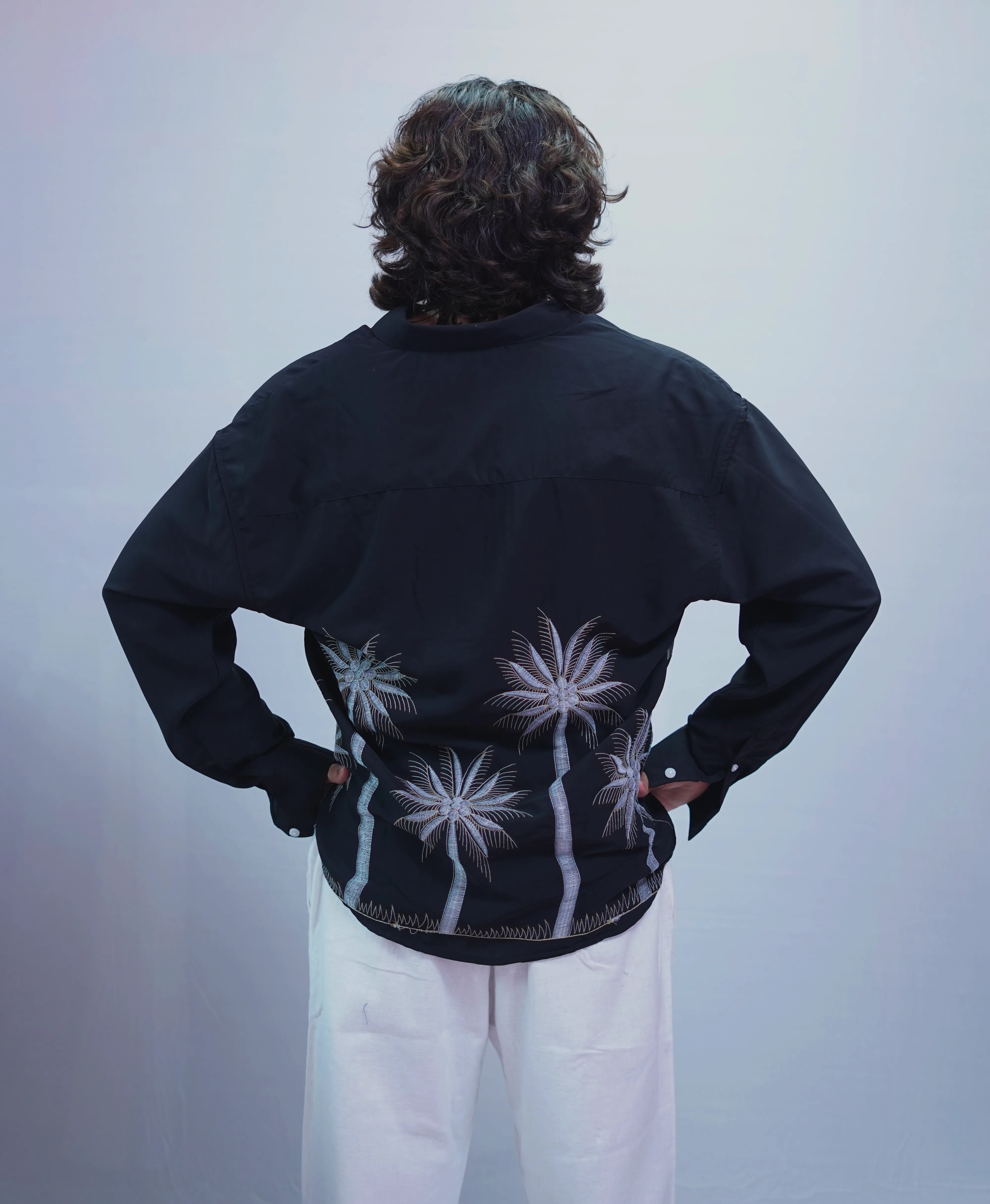 BLACK TREE EMBROIDERY SHIRT