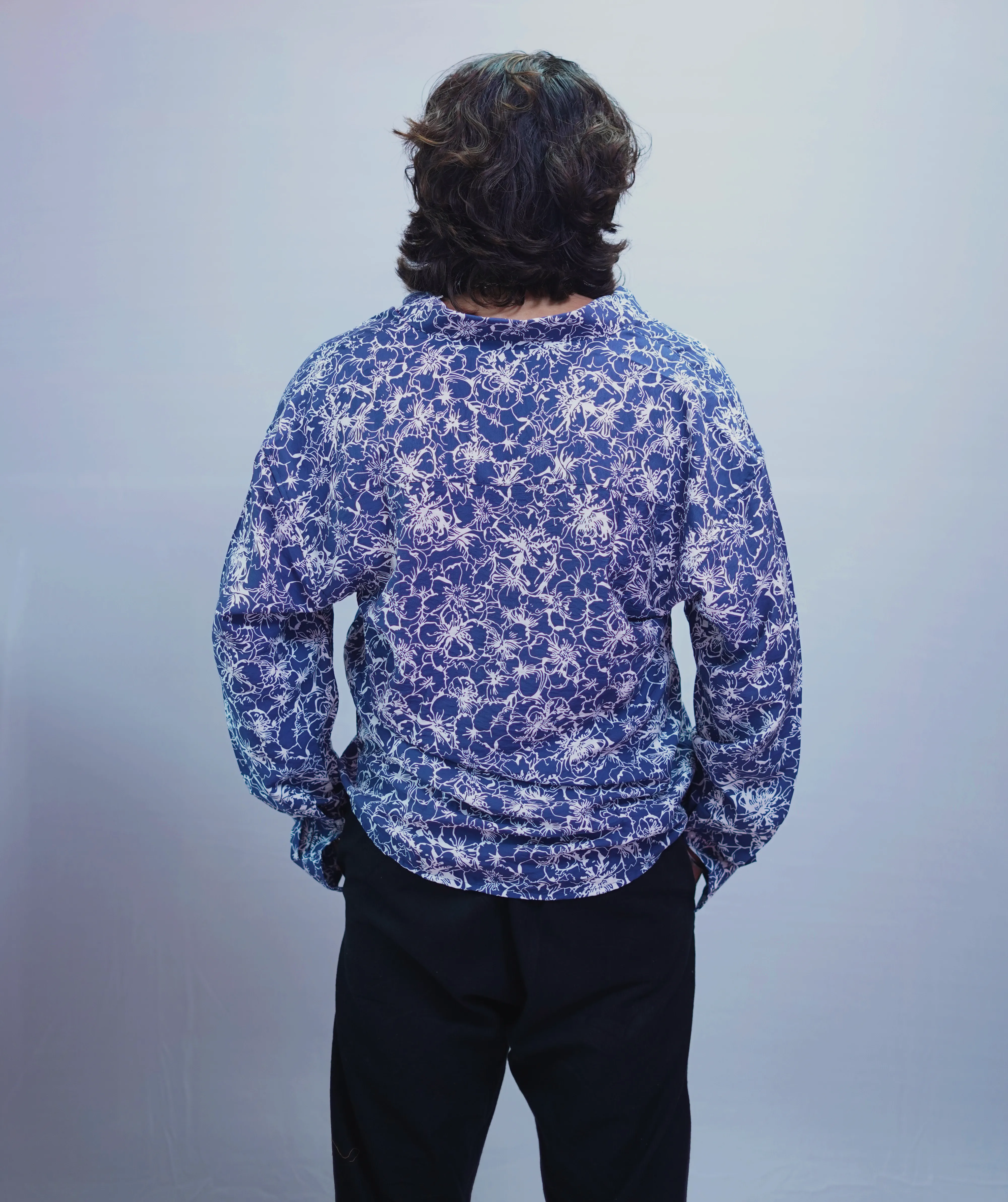 BLUE LINEN PRINTED SHIRT