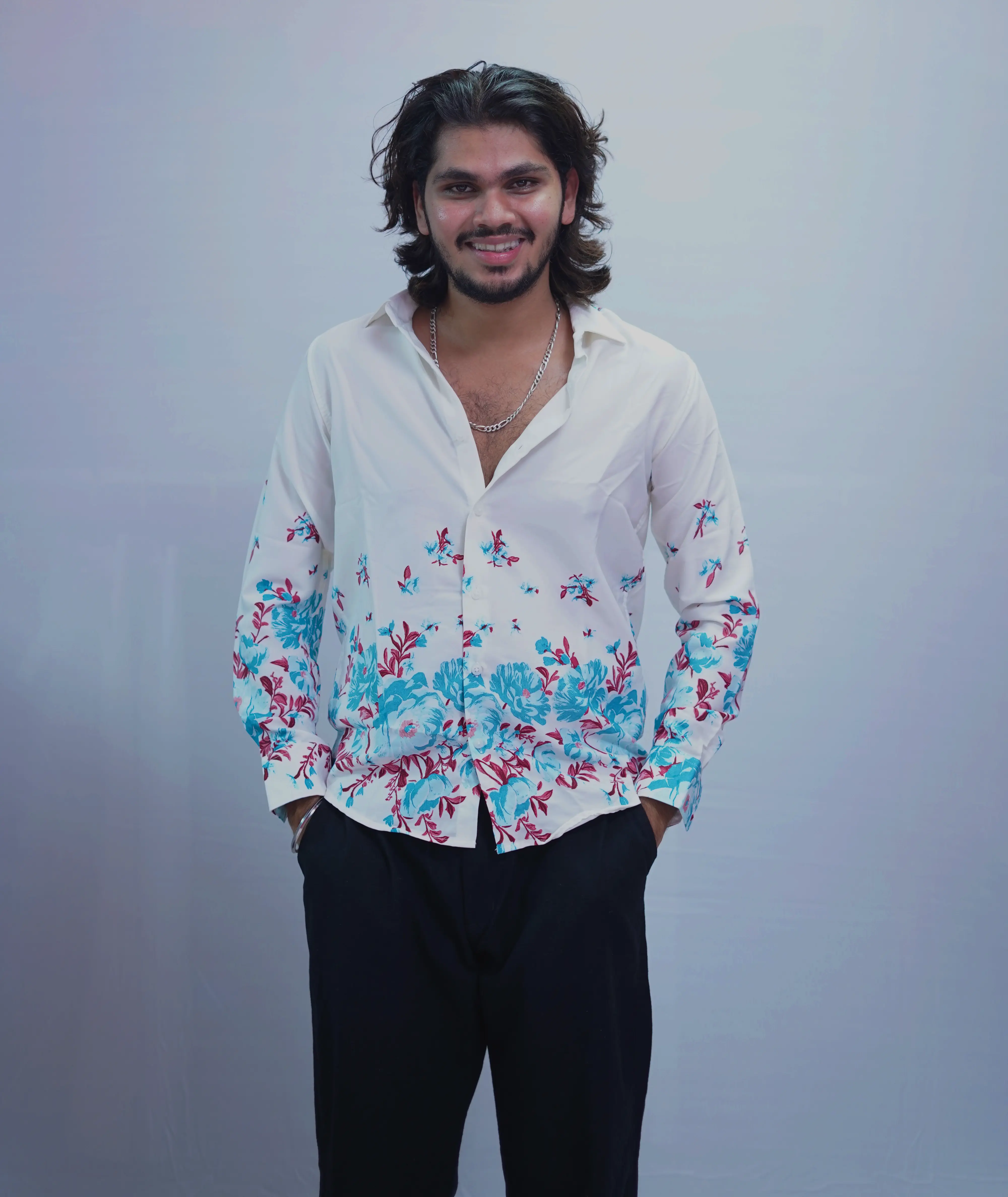 BLUE BOTTOM PRINTED SHIRT