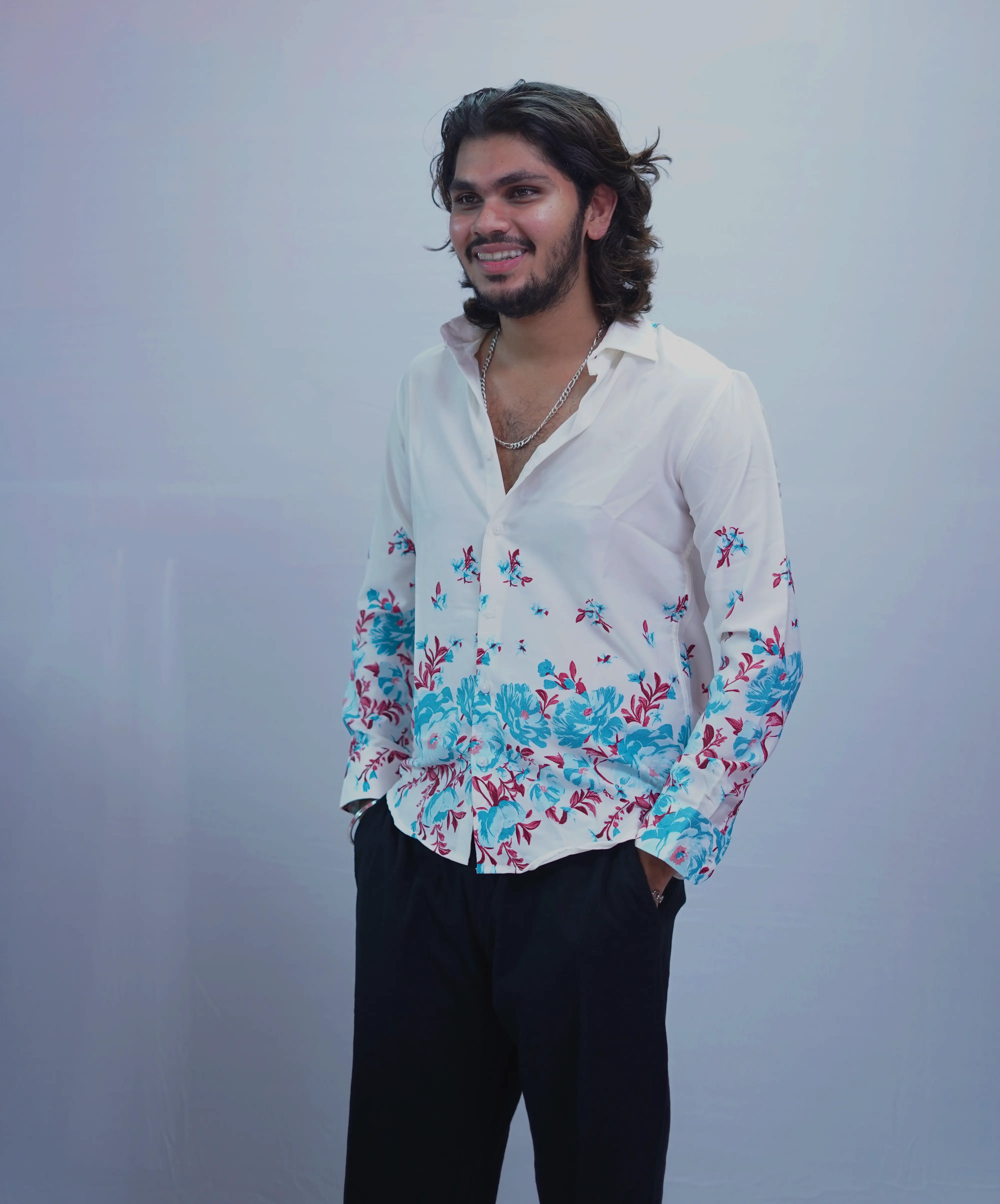 BLUE BOTTOM PRINTED SHIRT