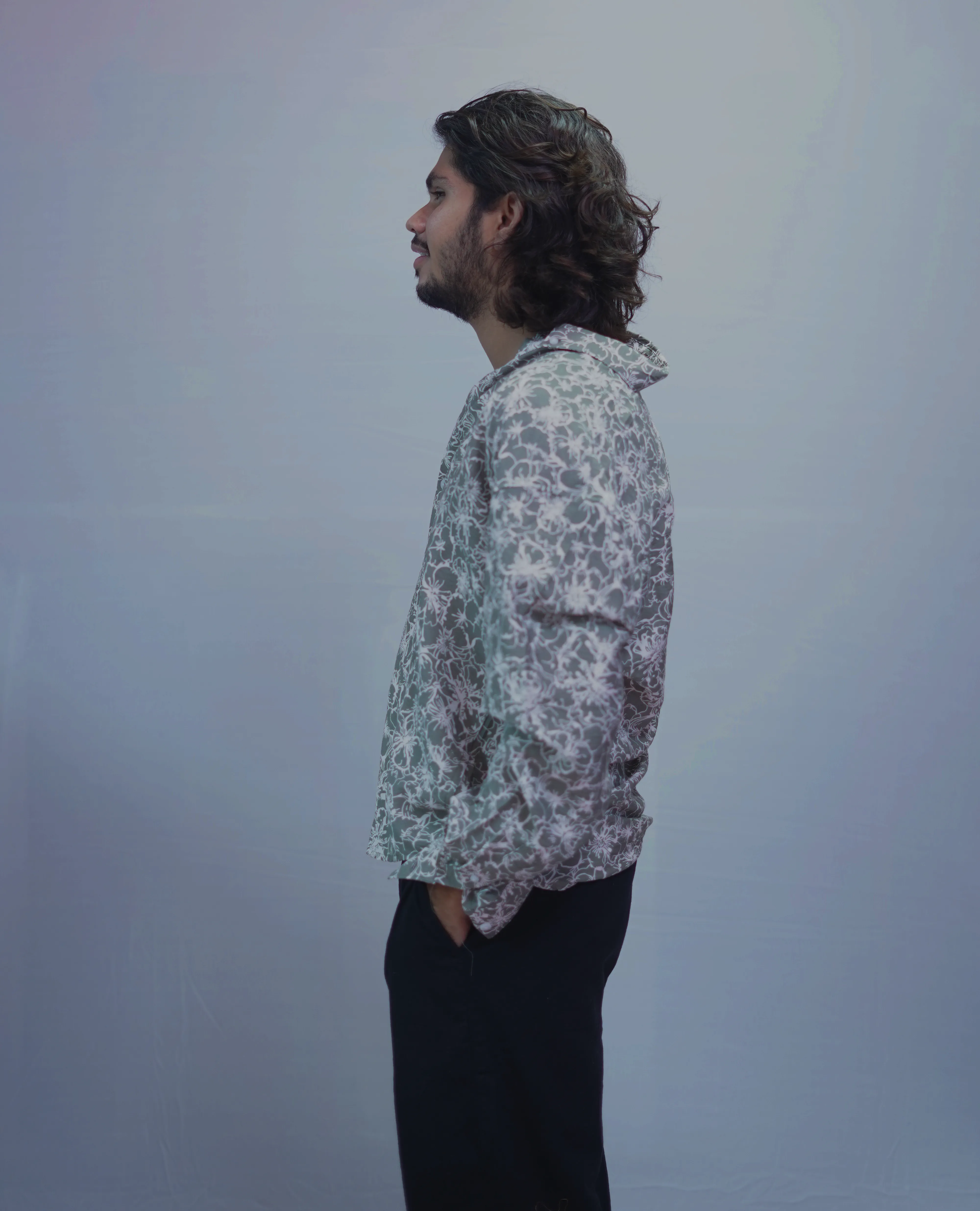 GREEN LINEN  PRINTED SHIRT
