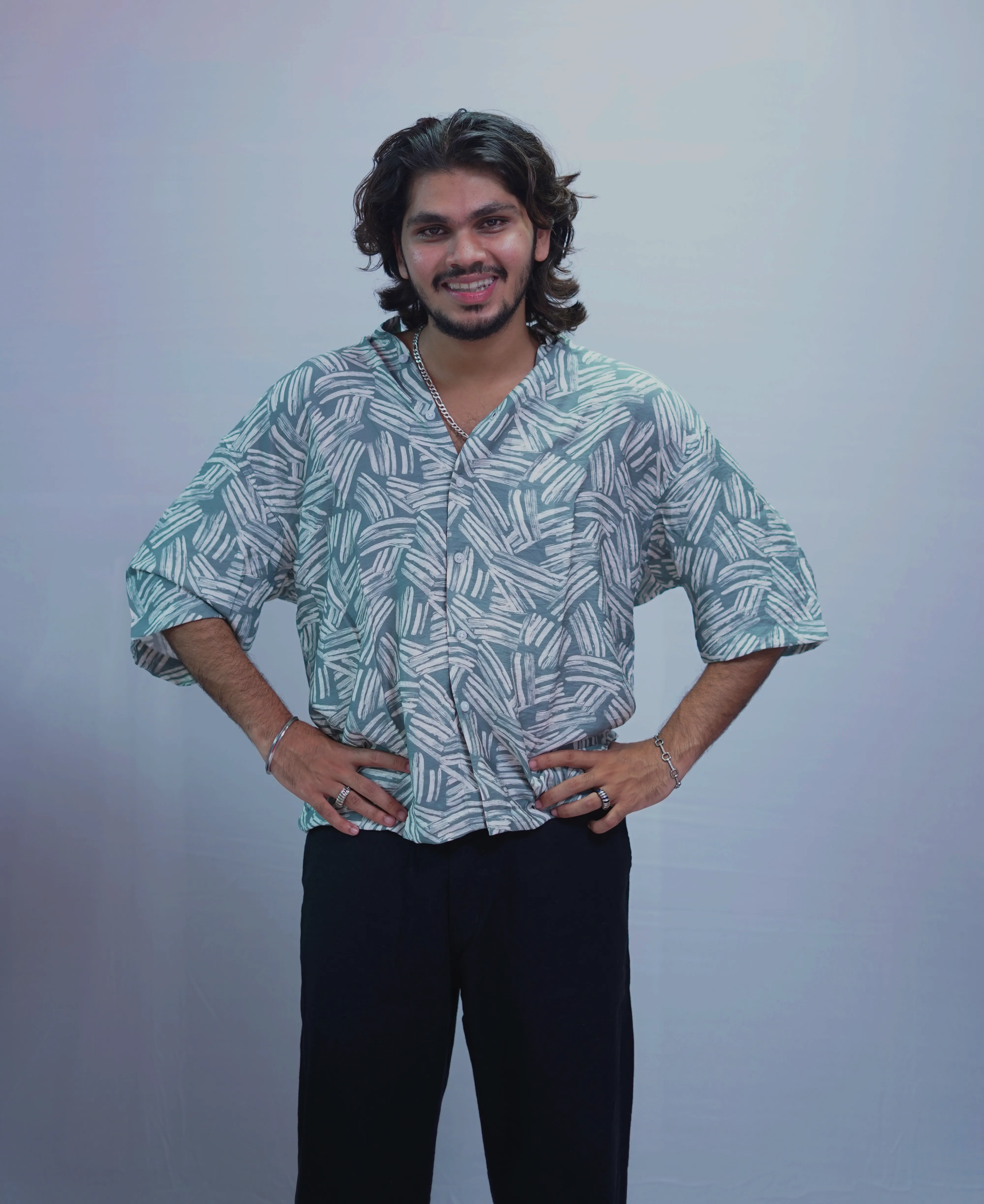 LINEN GREEN PRINTED HALF SLEEVE