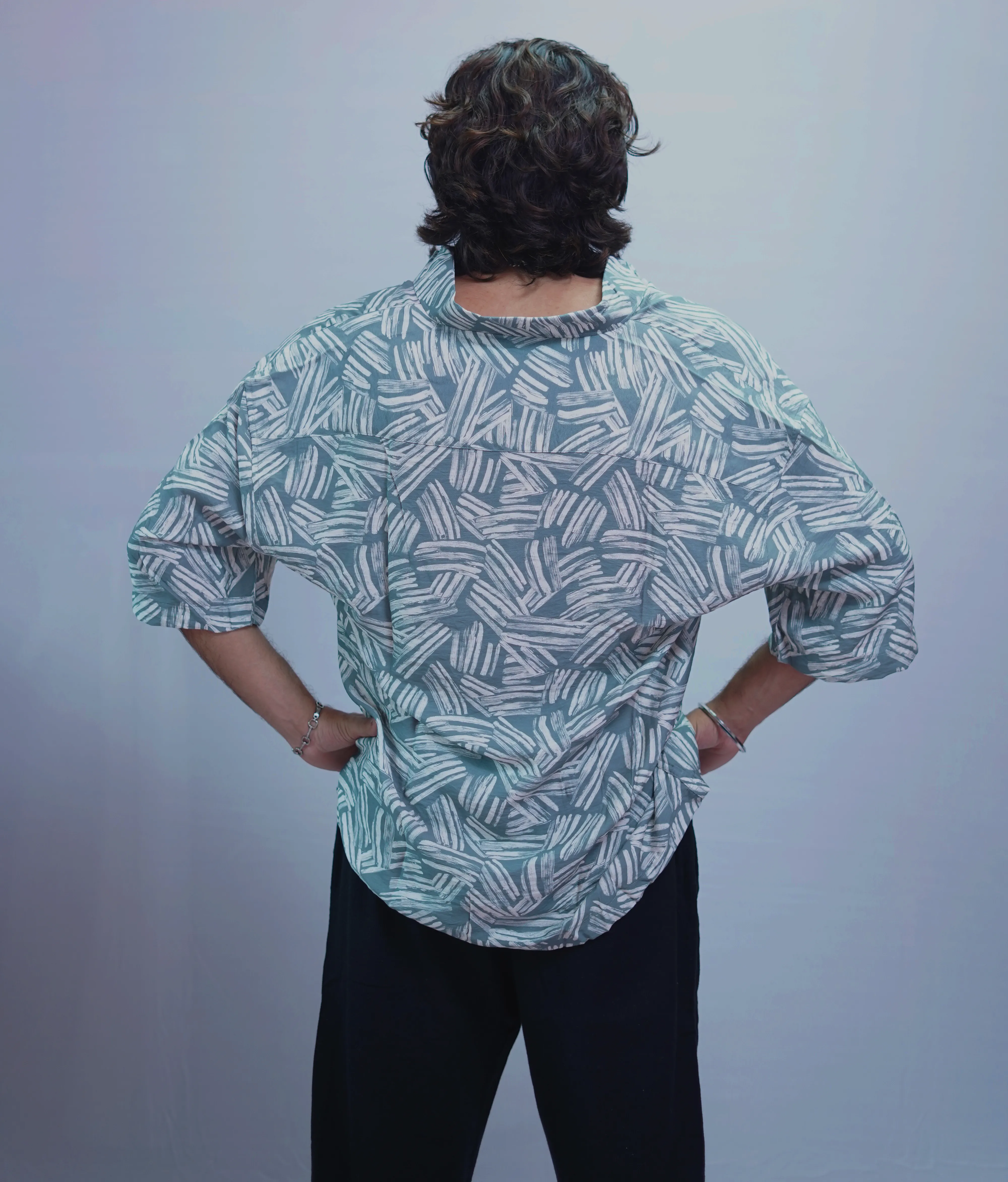 LINEN GREEN PRINTED HALF SLEEVE