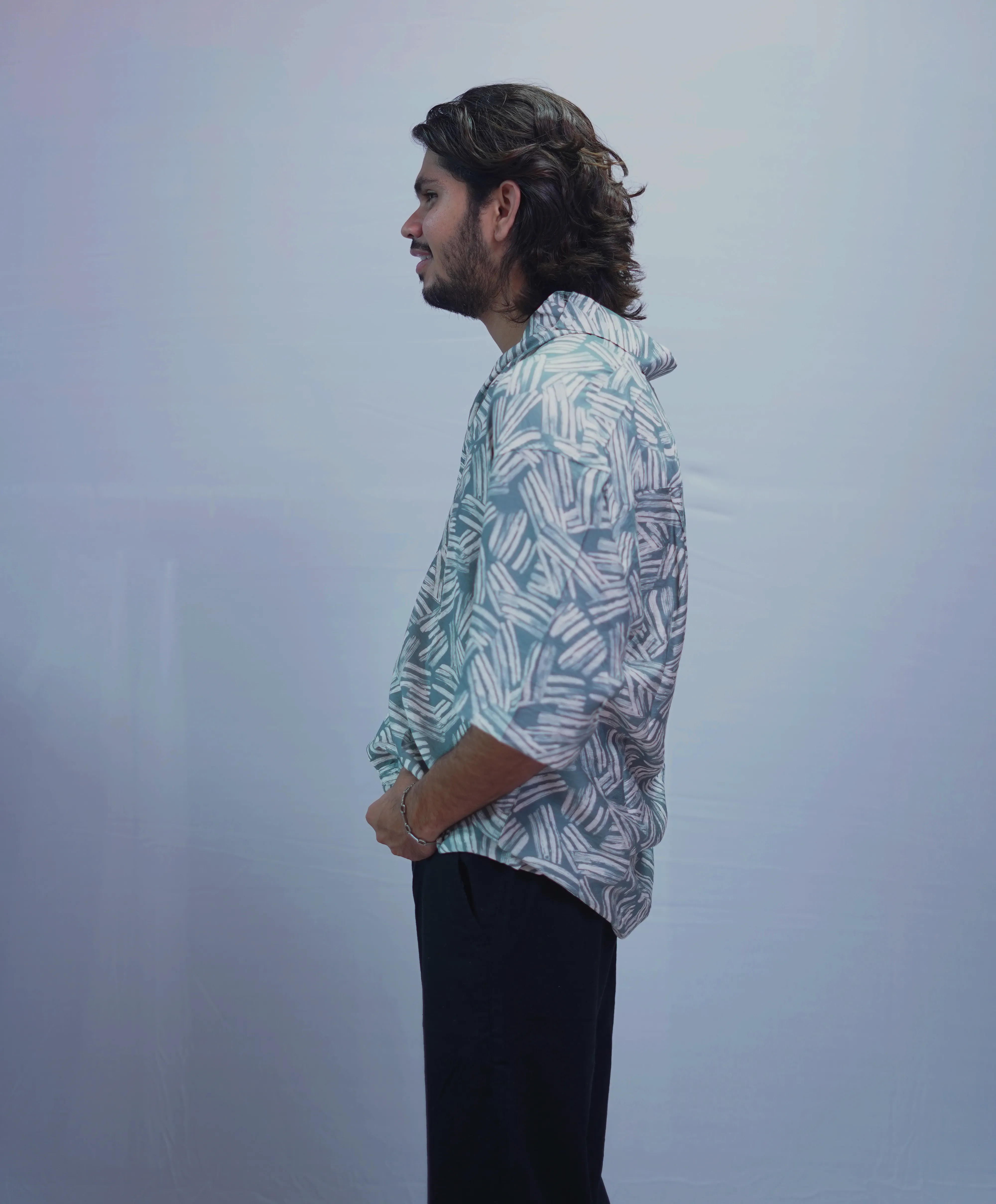 LINEN GREEN PRINTED HALF SLEEVE