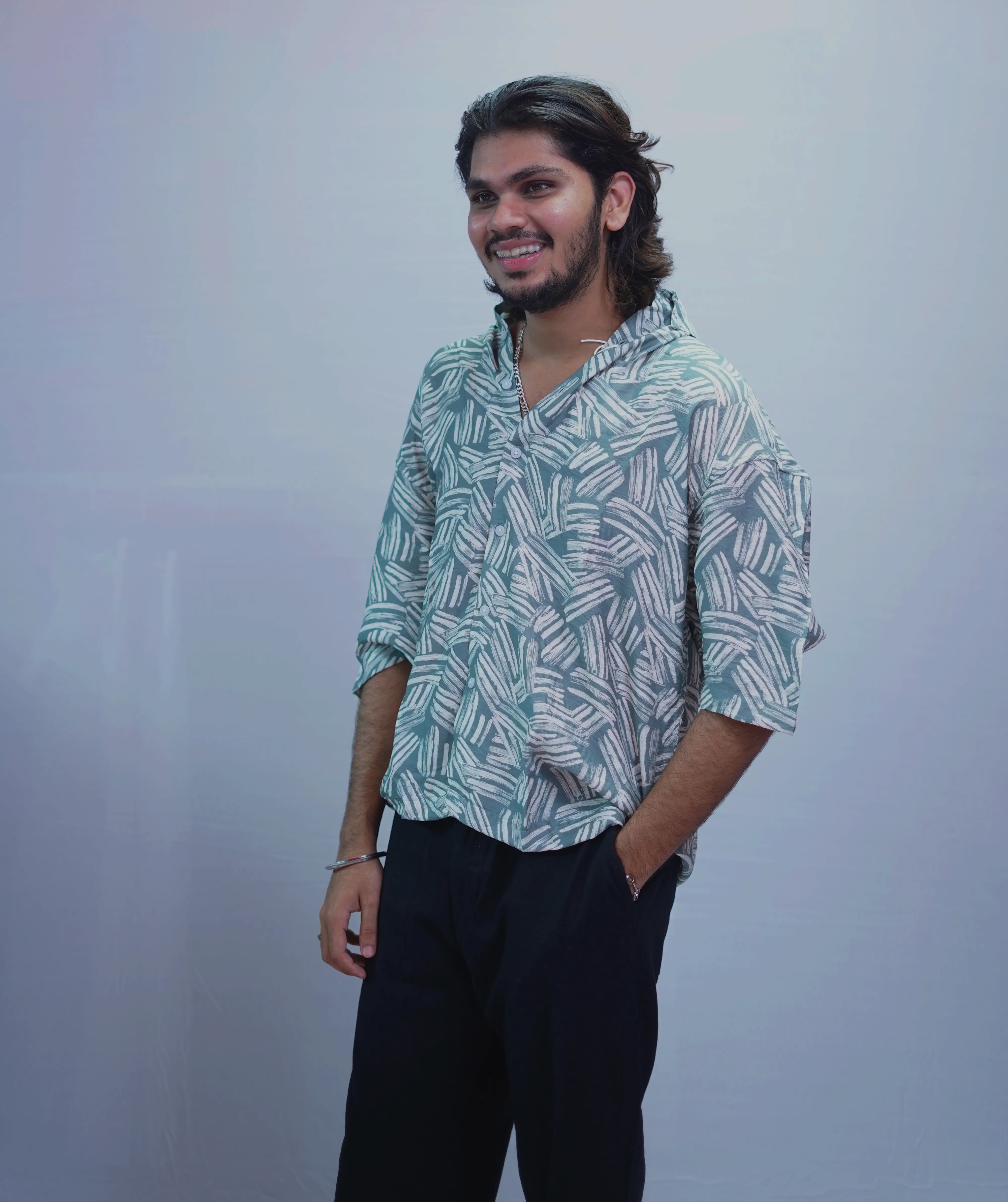 LINEN GREEN PRINTED HALF SLEEVE
