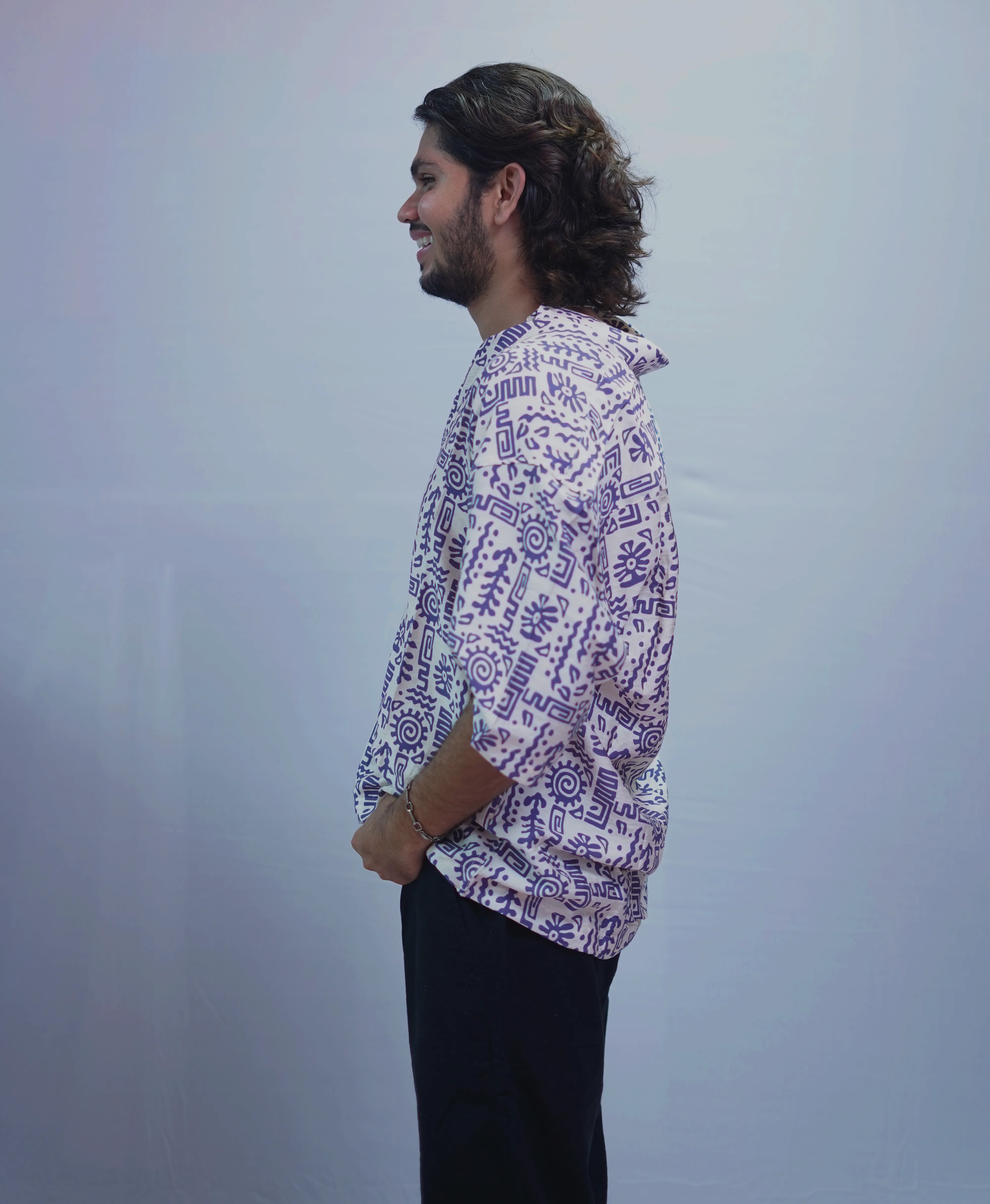 LINEN PURPLE BRUSH PRINTED HALF SLEEVE