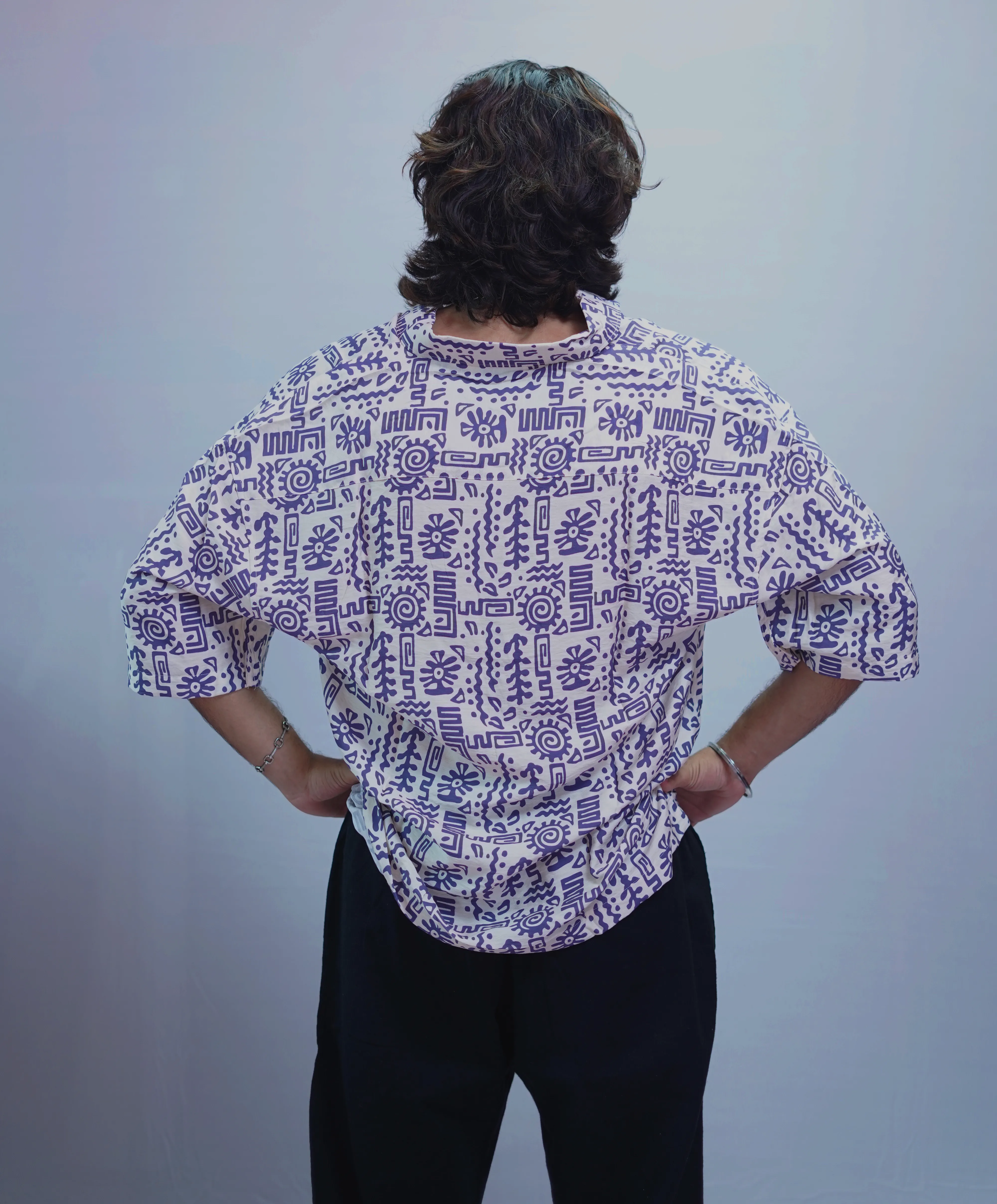 LINEN PURPLE BRUSH PRINTED HALF SLEEVE