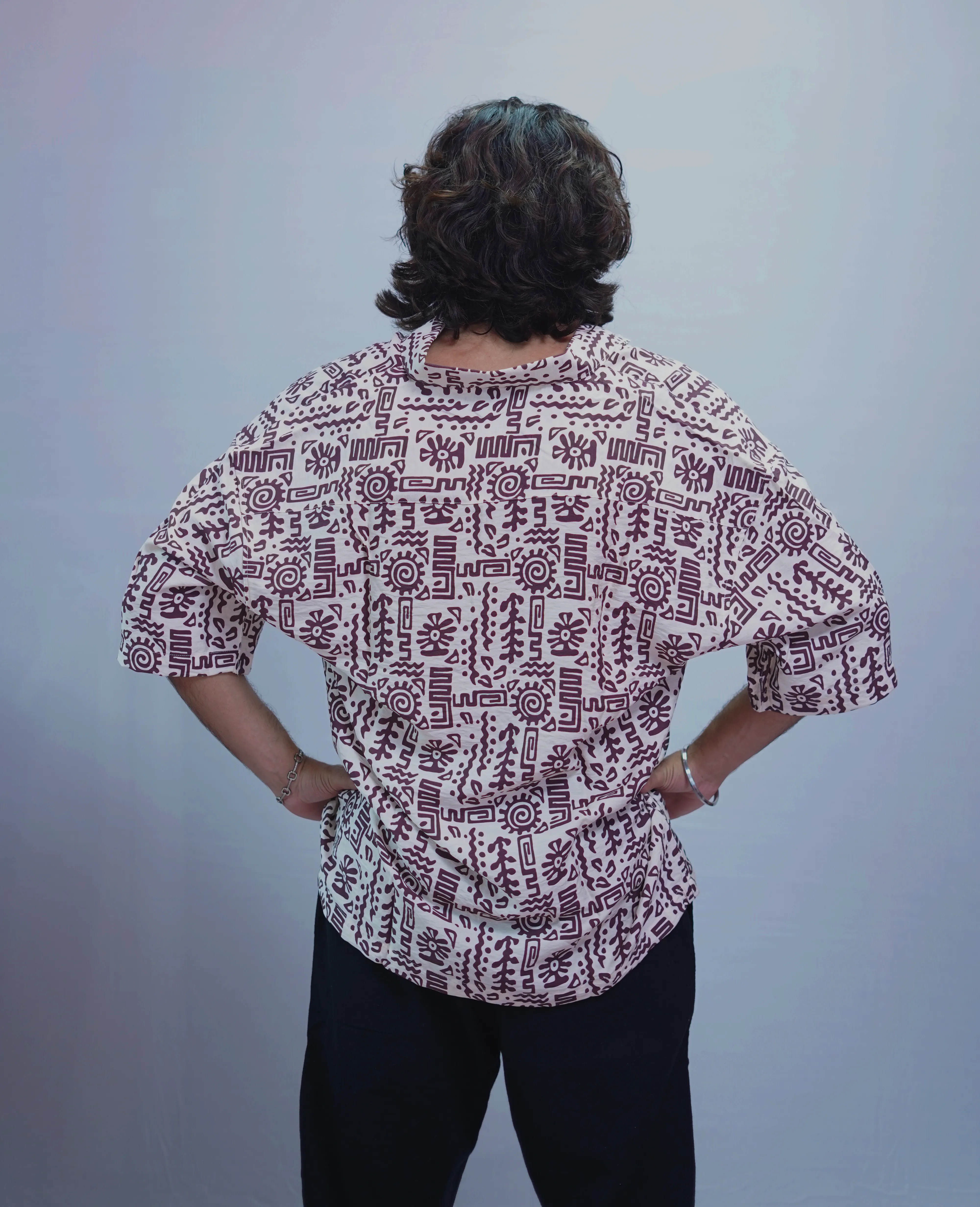 LINEN RED BRUSH PRINTED HALF SLEEVE