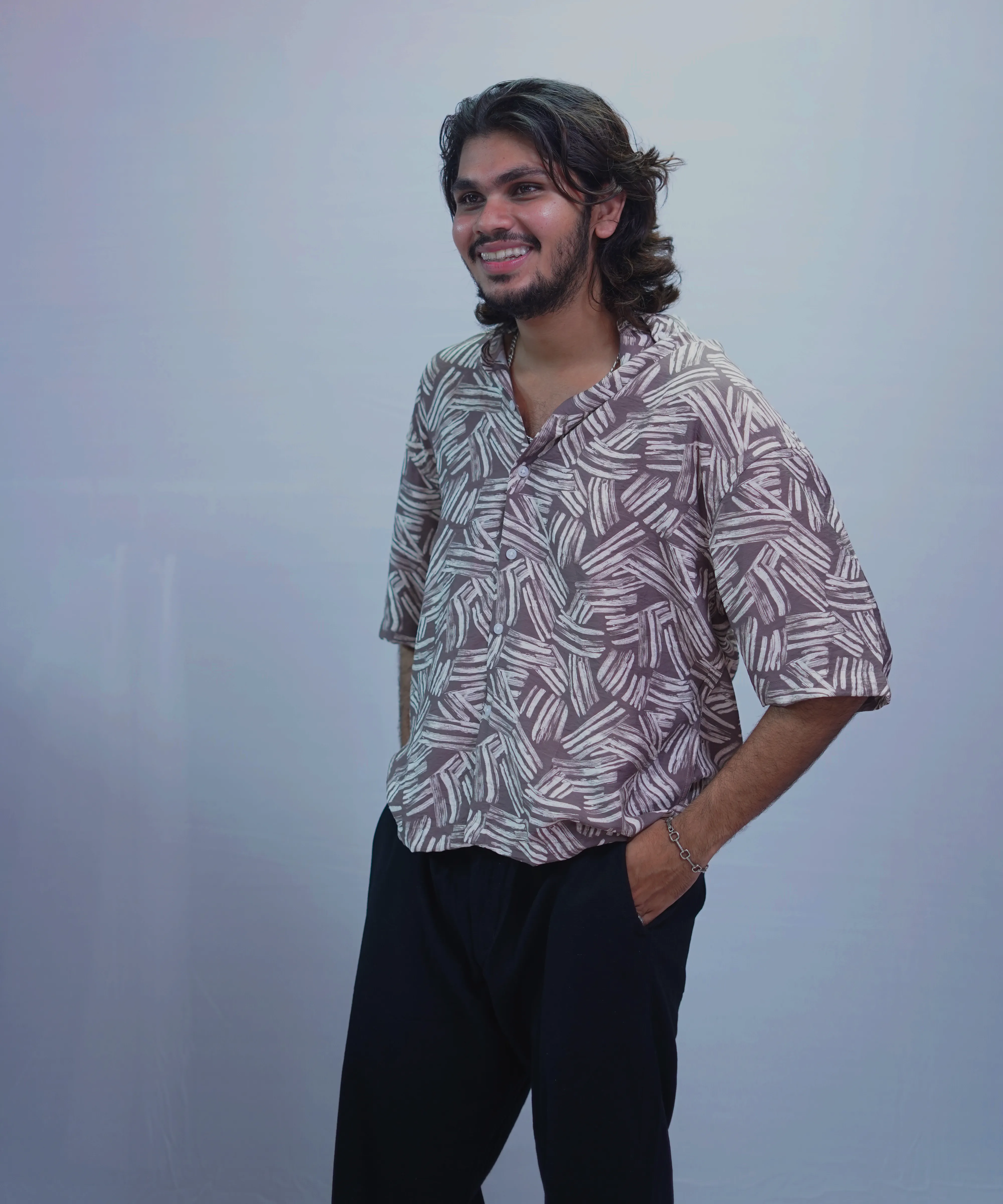 LINEN RED HALF PRINTED HALF SLEEVE