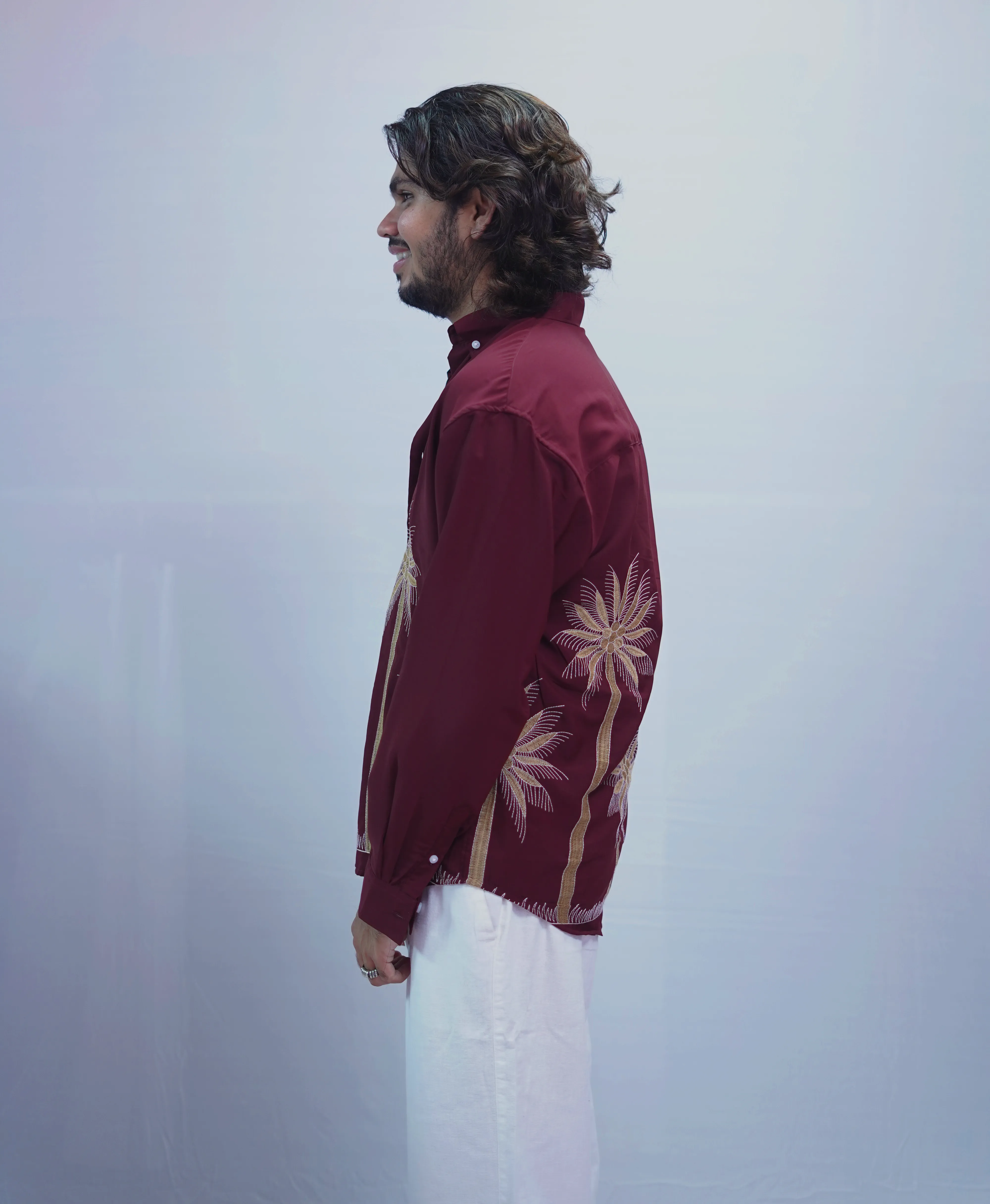 MAROON TREE EMBROIDERY SHIRT