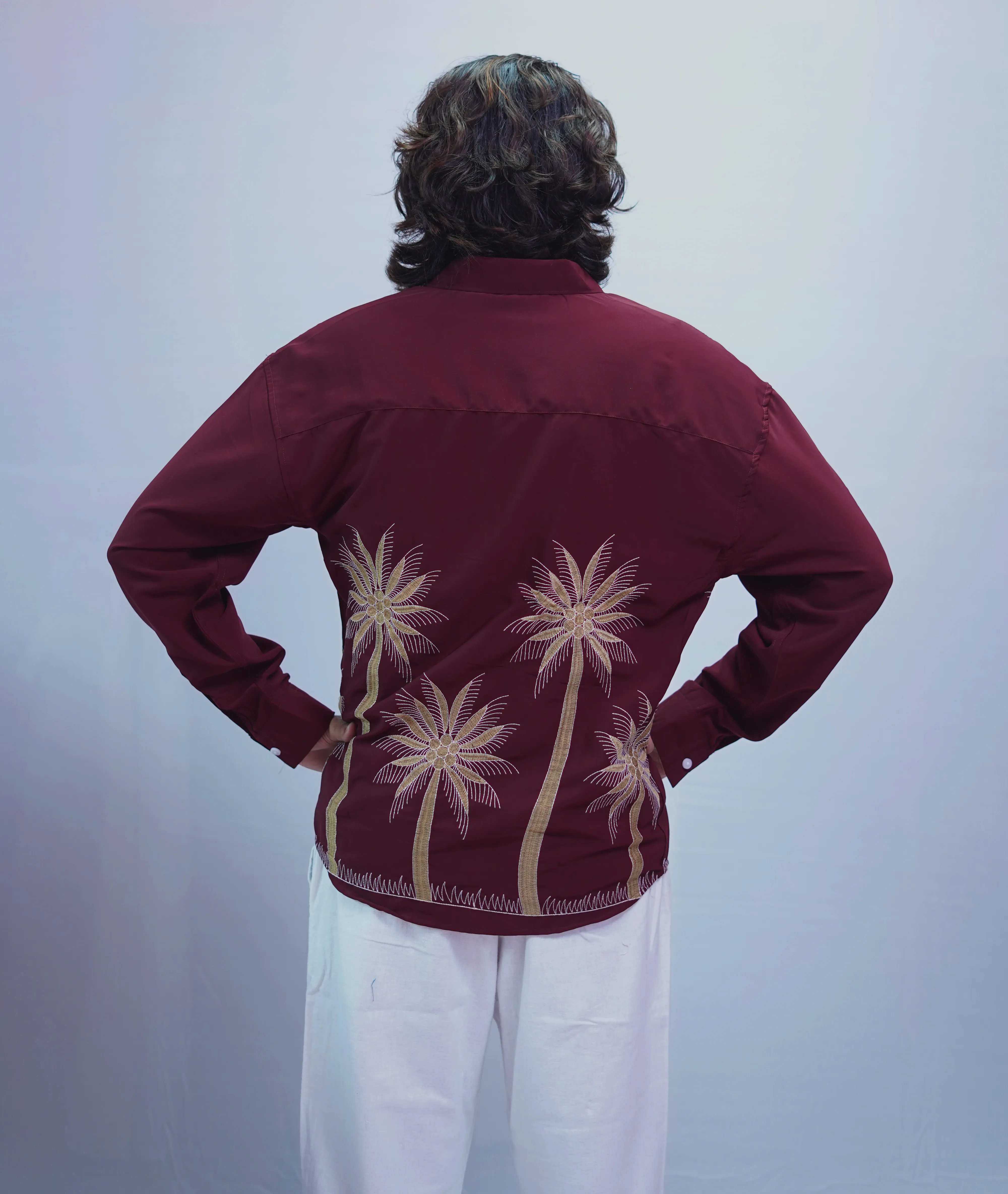 MAROON TREE EMBROIDERY SHIRT