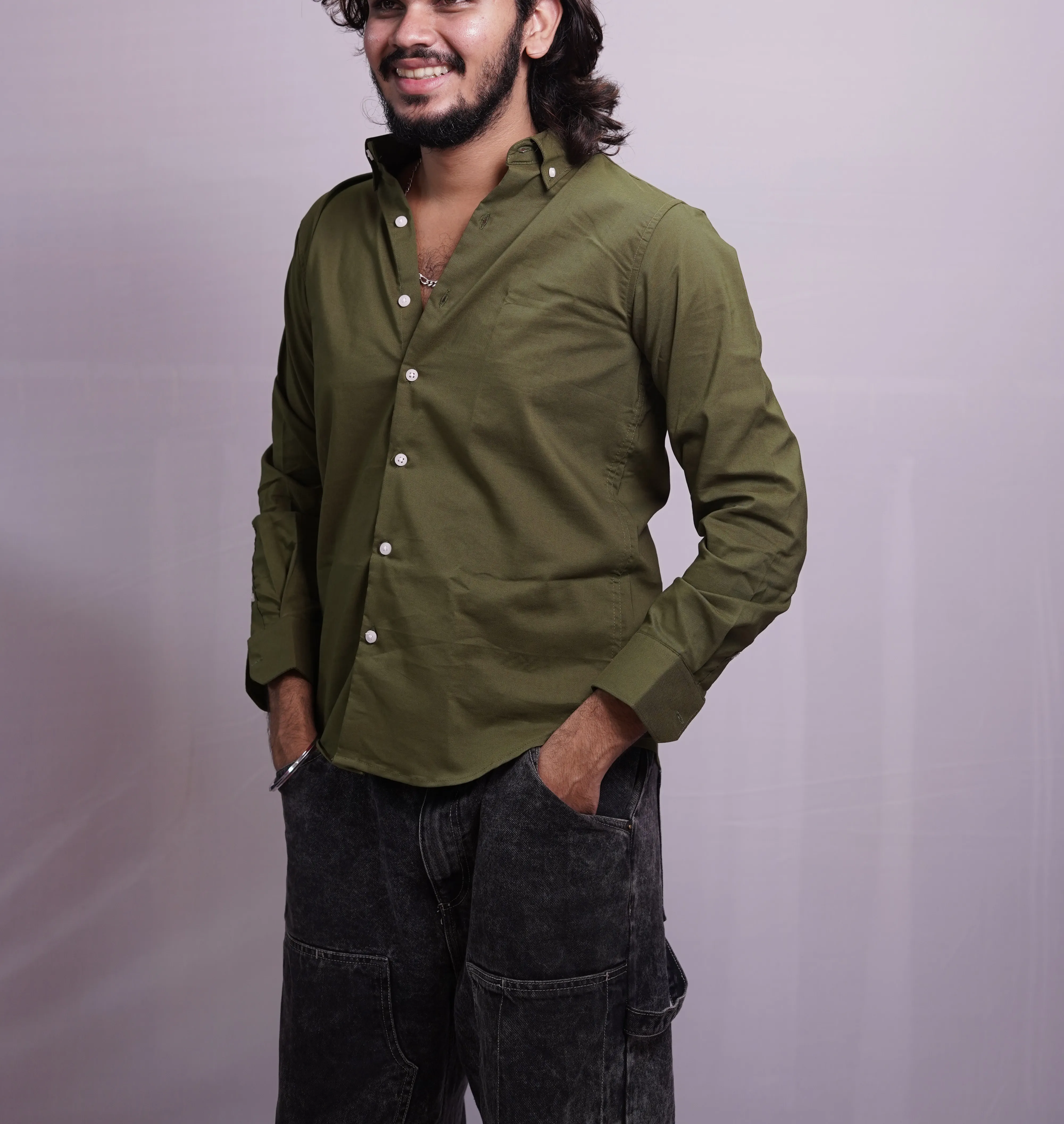 OLIVE GREEN PLAIN SHIRT, photo 1 of 4