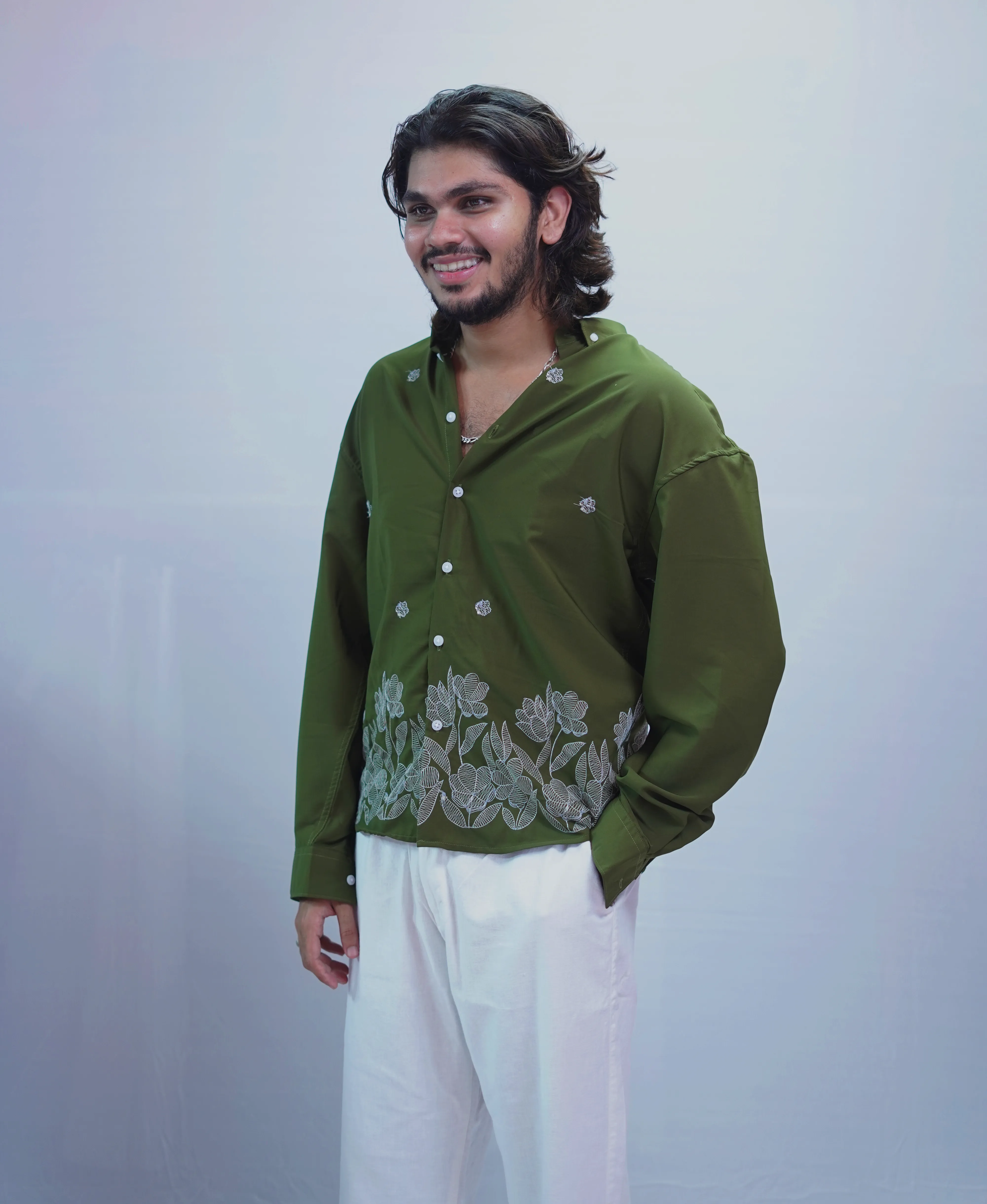 OLIVE GREEN EMBROIDERY SHIRT