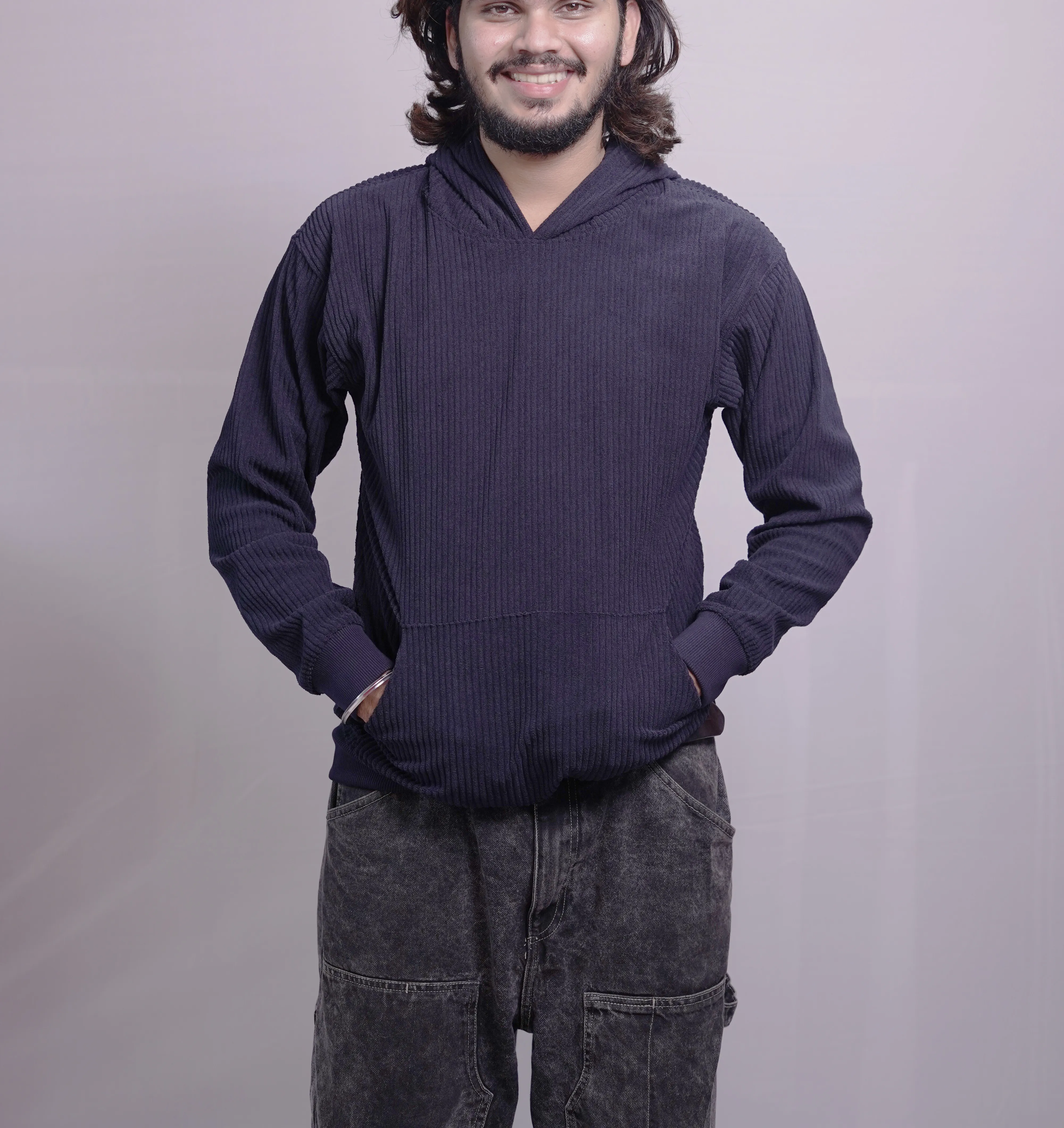 SELF STRIPED OVERSIZED HOODIOE, photo 2 of 4