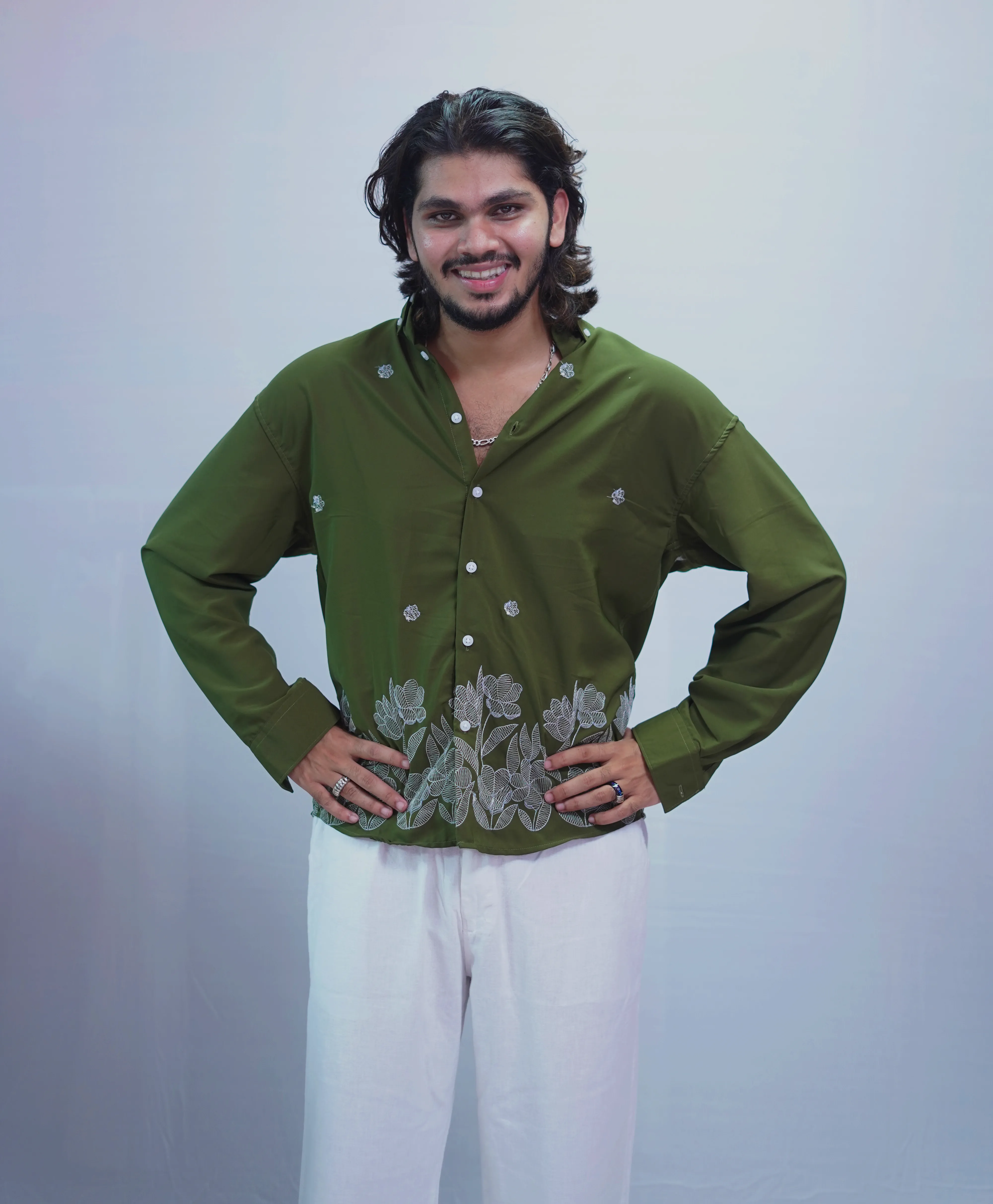 OLIVE GREEN EMBROIDERY SHIRT