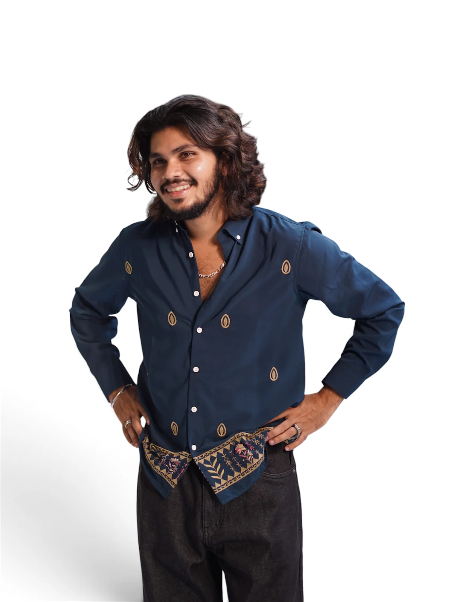TEAL BLUE SHELL EMBROIDERY SHIRT