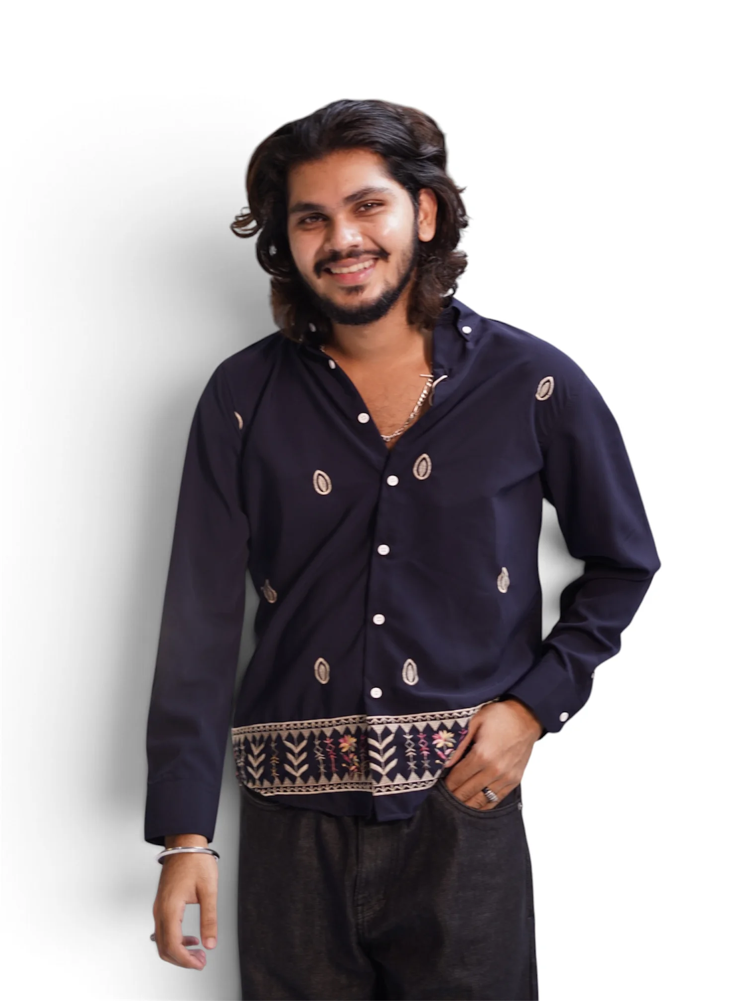 MIDNIGHT NAVY SHELL EMBROIDERY SHIRT