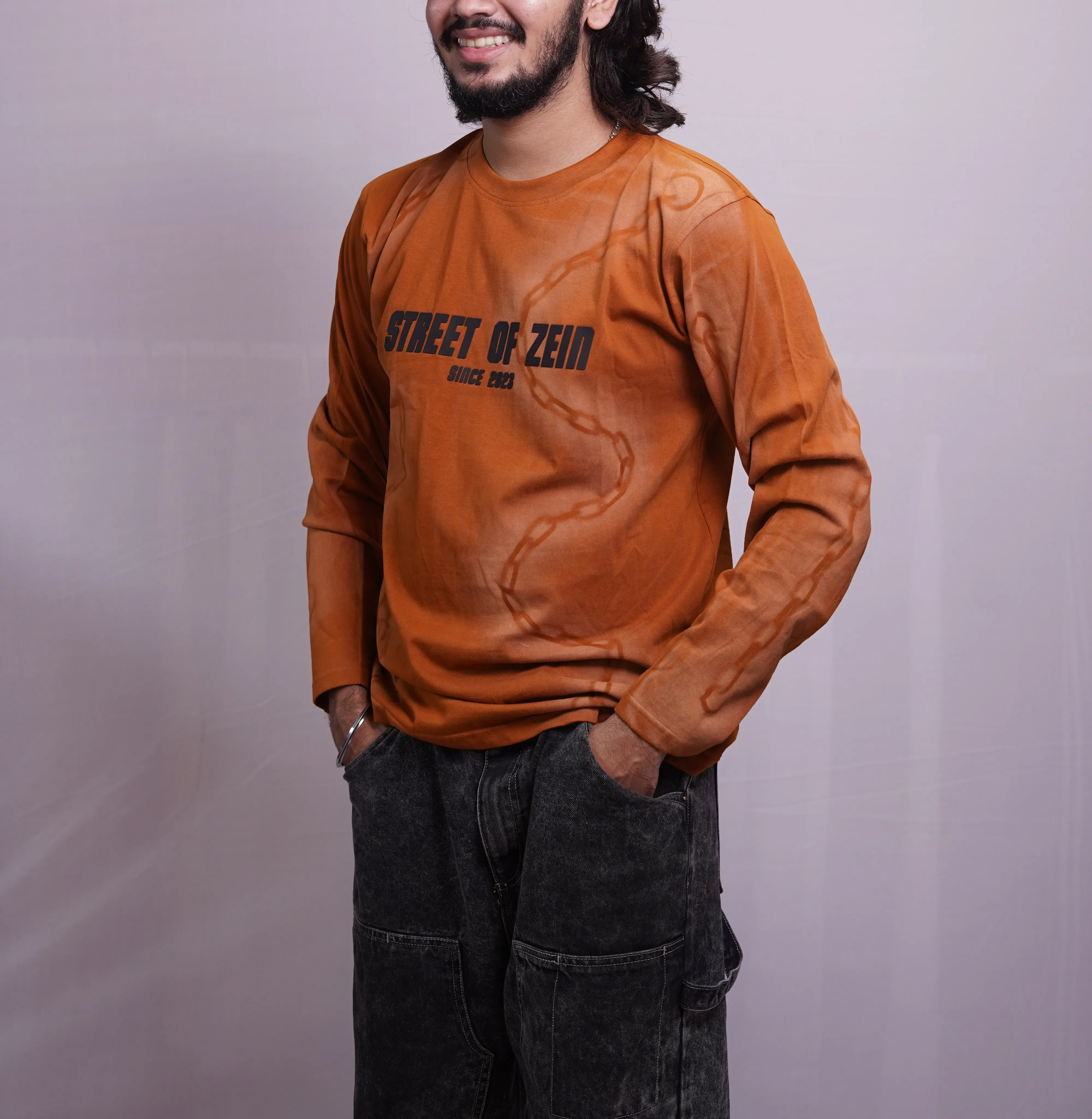 TAN ORANGE CHAIN WASH FULLSLEEVE TEES, photo 1 of 3