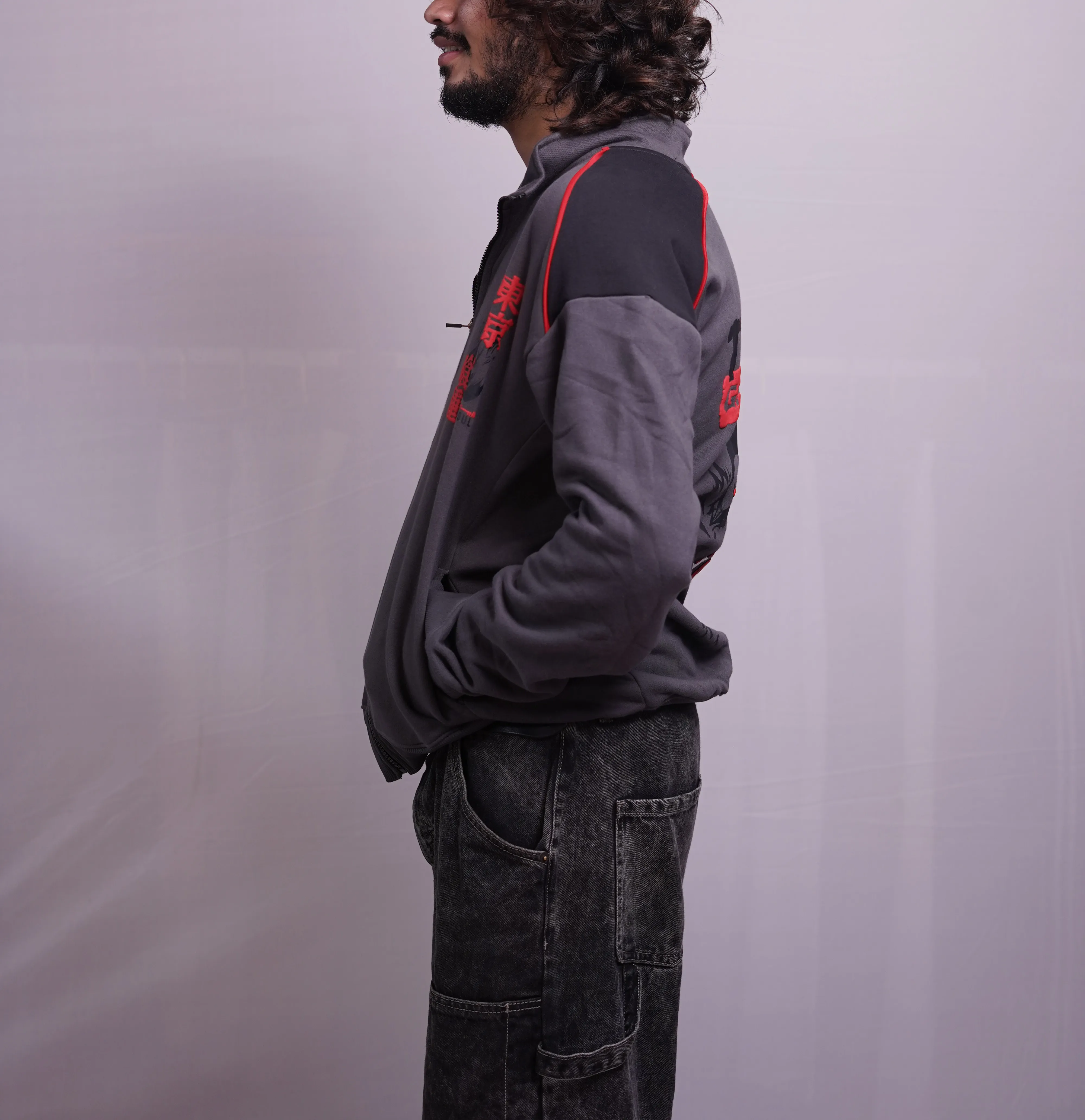 GREY PUFF PRINTED OVERSIZED ZIPPER HOODIE, photo 3 of 4