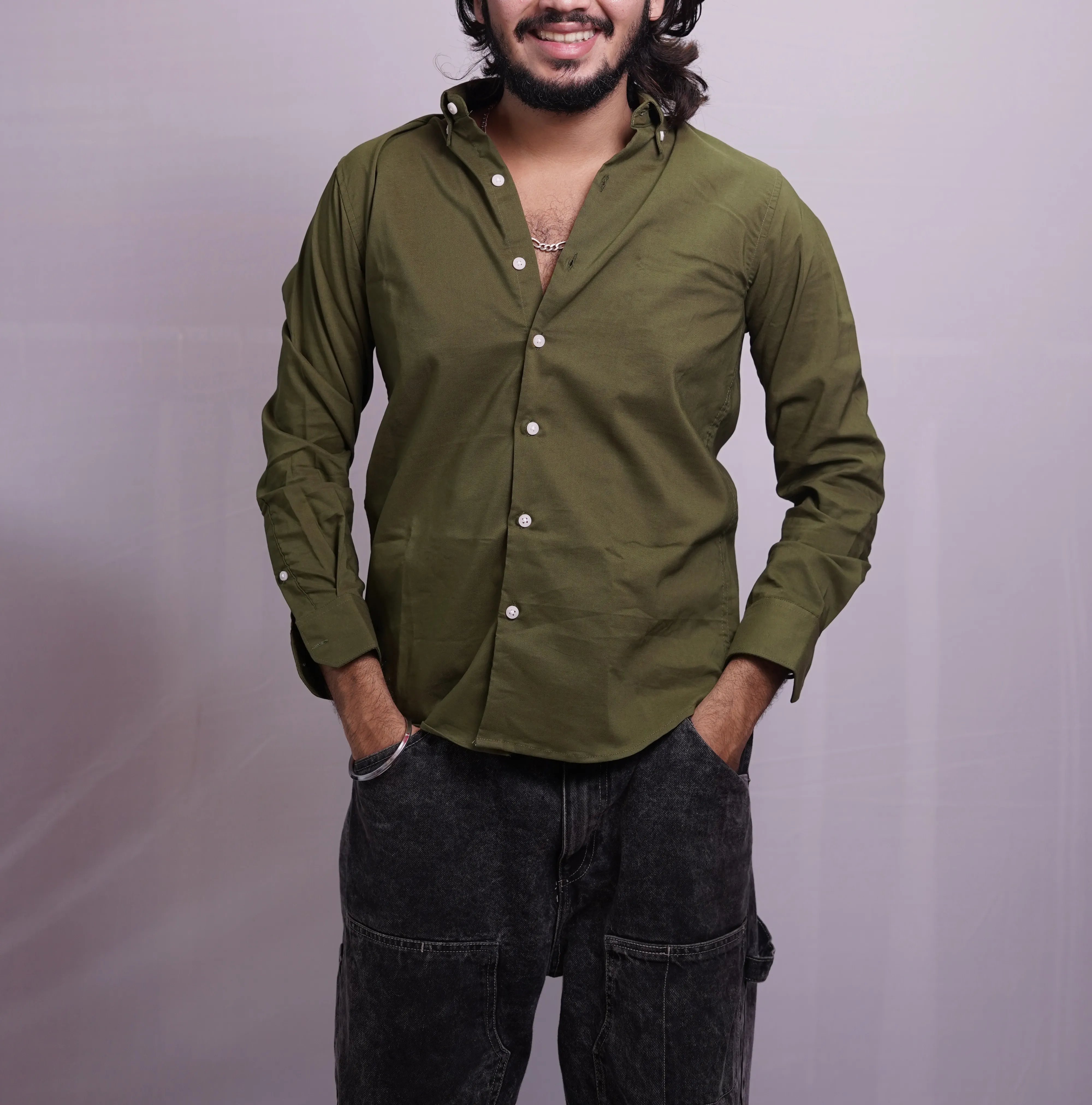 OLIVE GREEN PLAIN SHIRT, photo 2 of 4