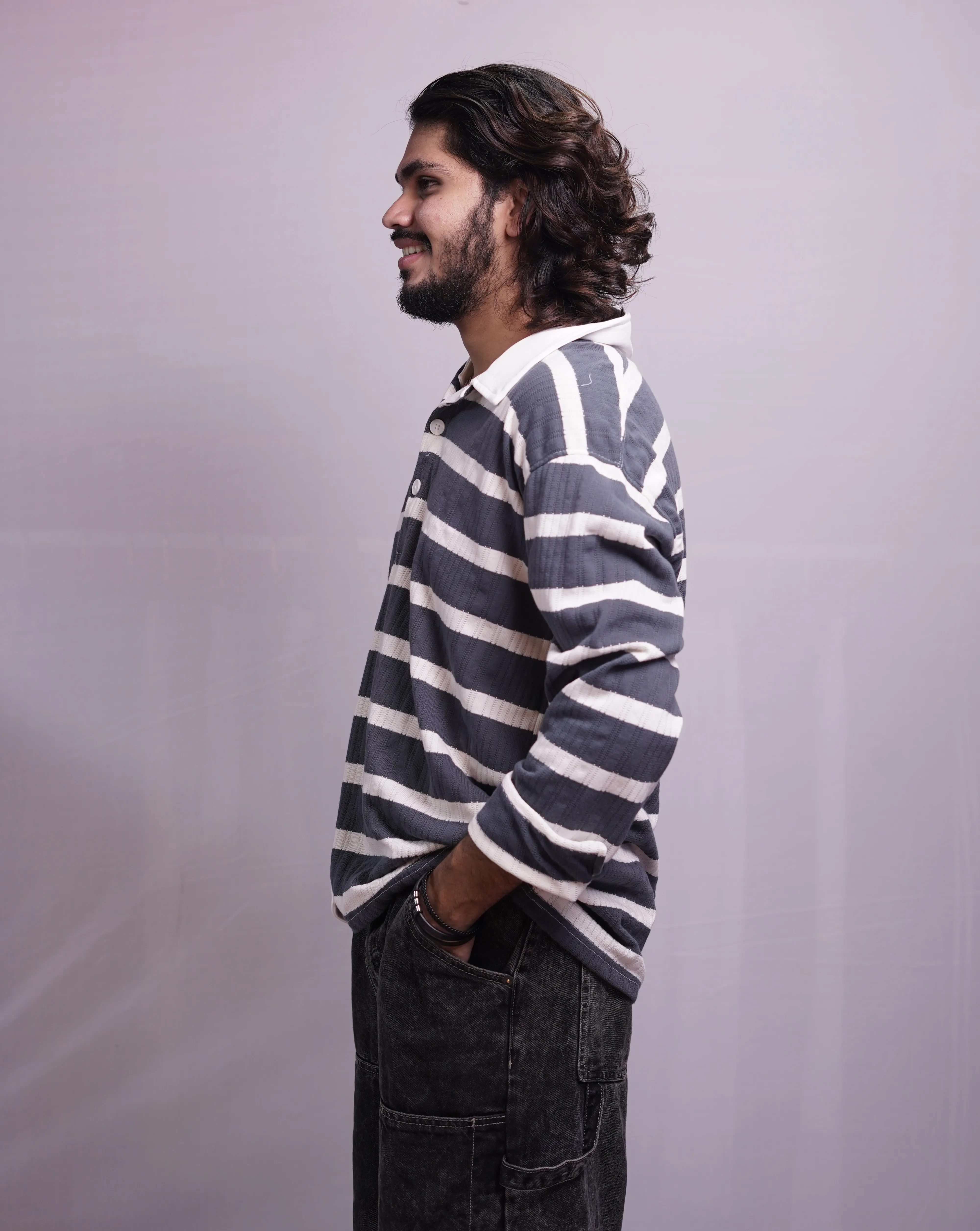 CHARCOAL GREY COLLAR  FULLSLEEVE TEES, photo 3 of 4