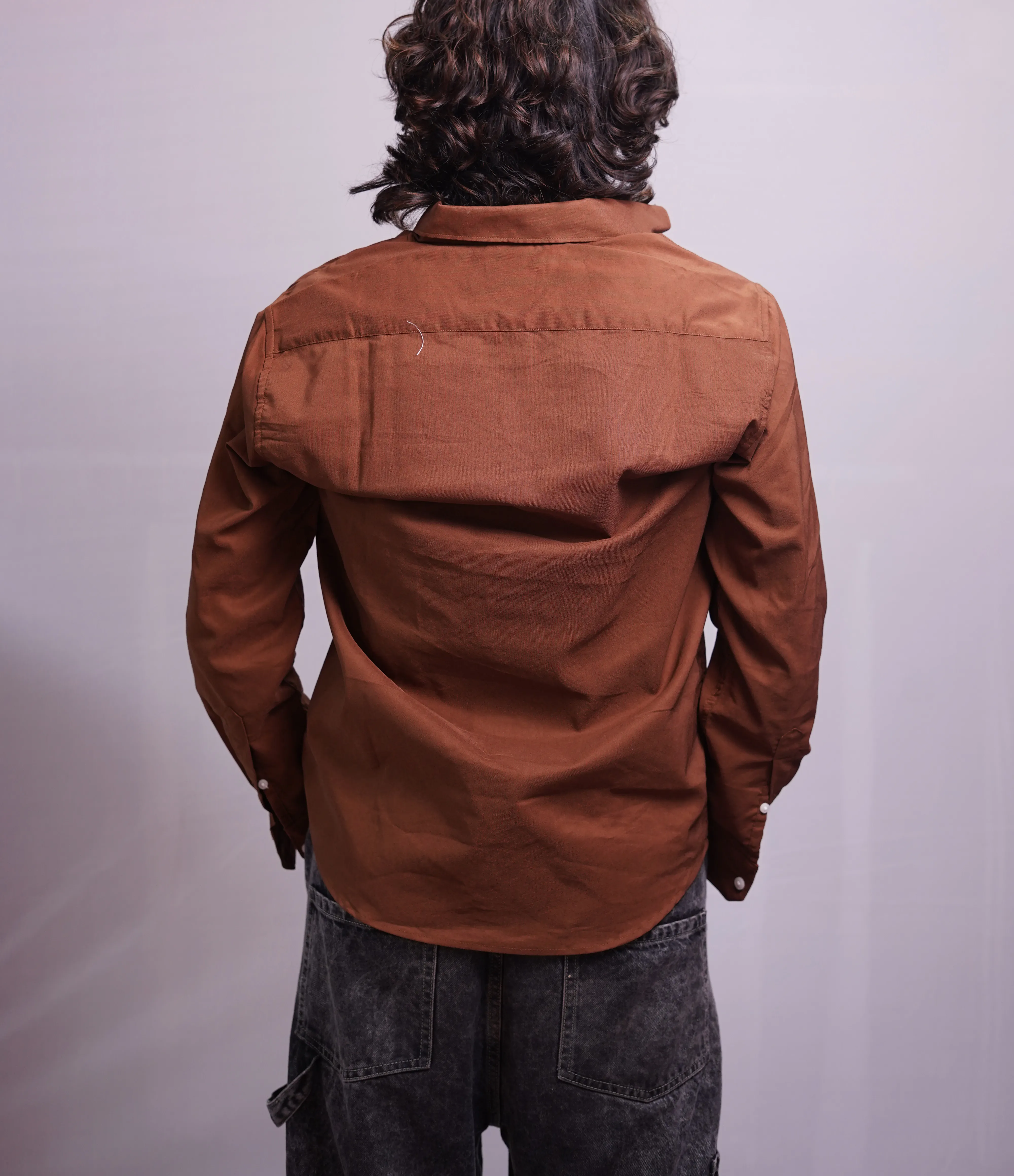RUST BROWN LINEN PLAIN SHIRT, photo 1 of 4