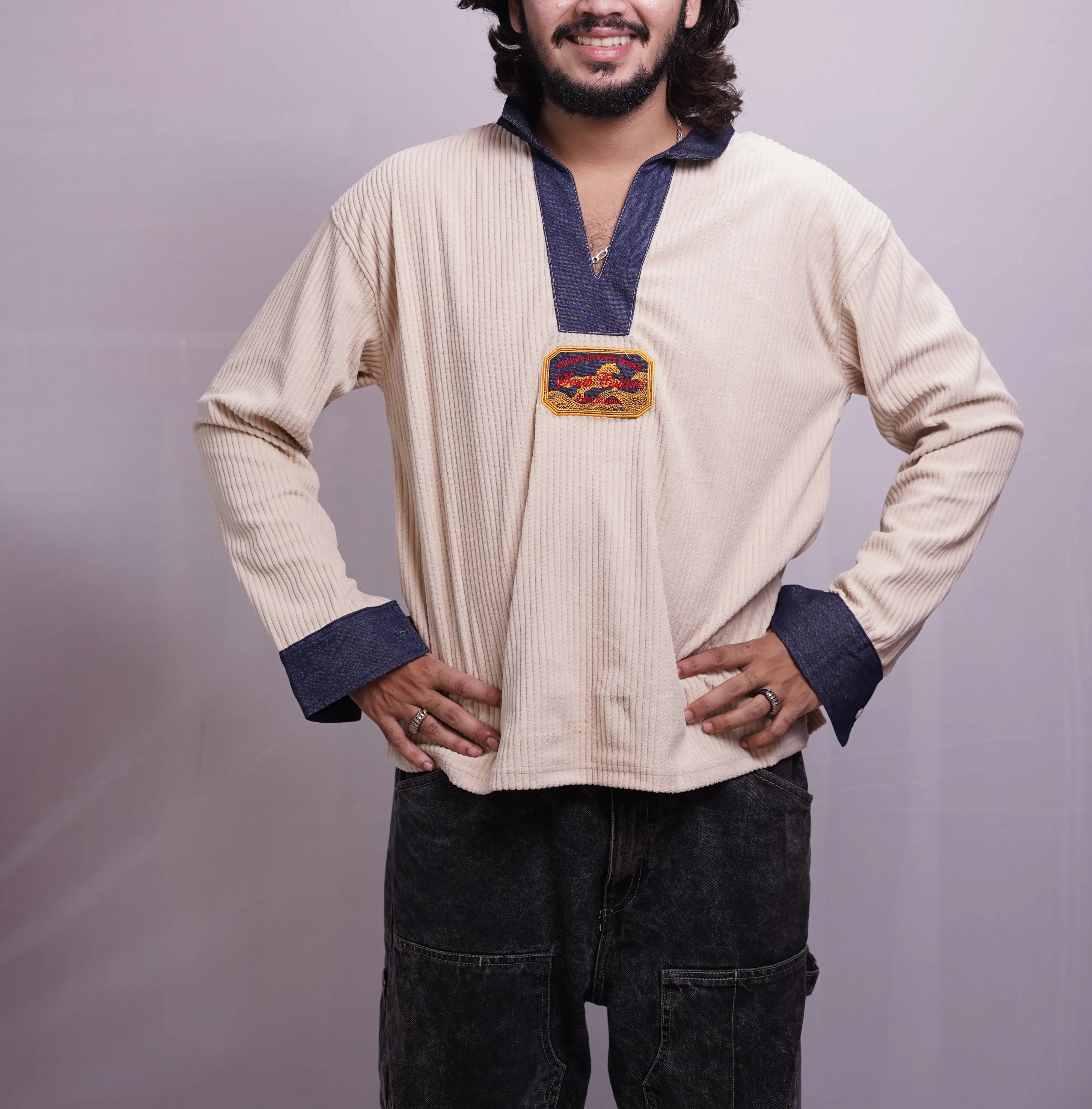 BEIGE V NECK DENIM TEES, photo 2 of 4