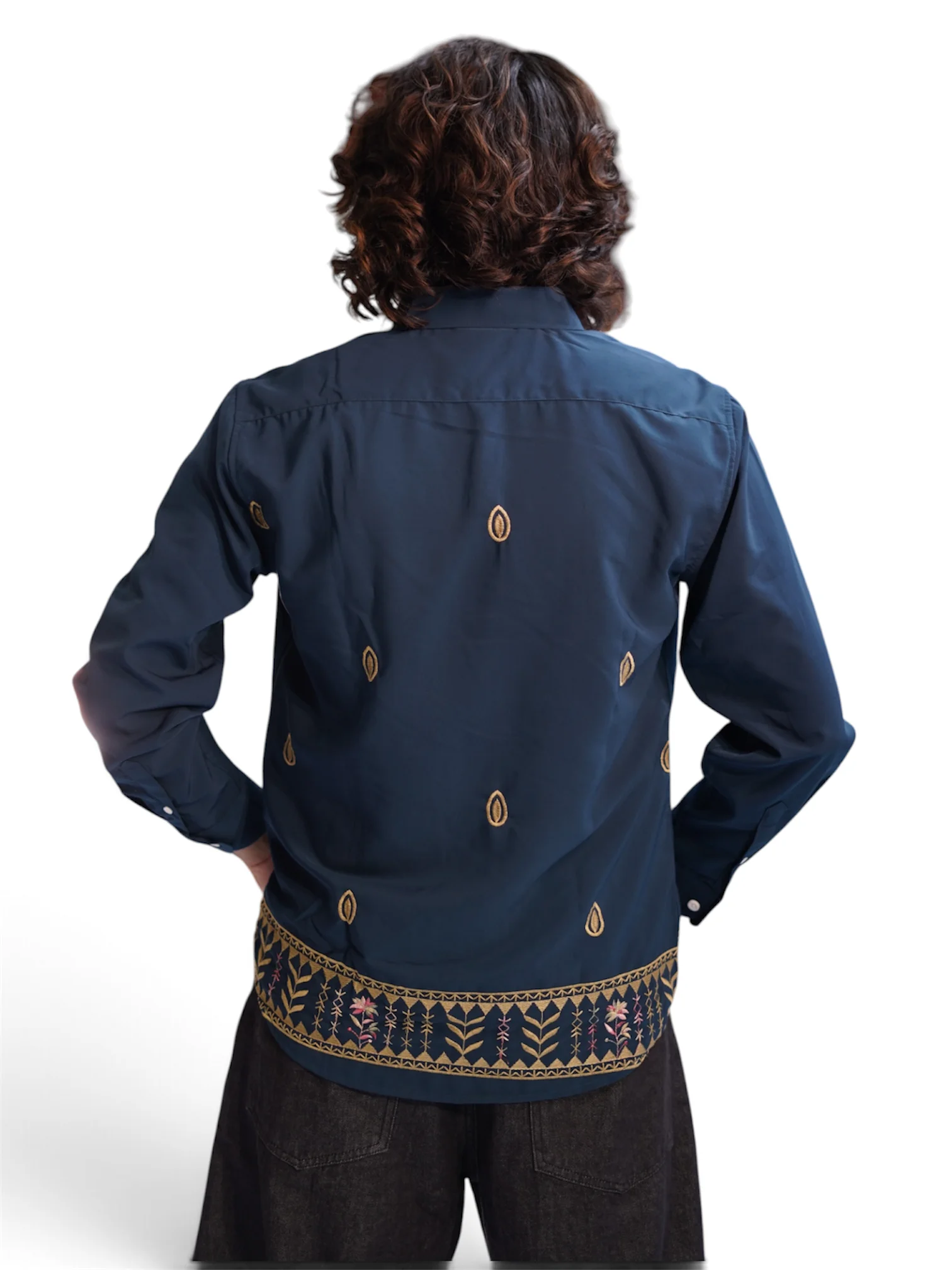 TEAL BLUE SHELL EMBROIDERY SHIRT