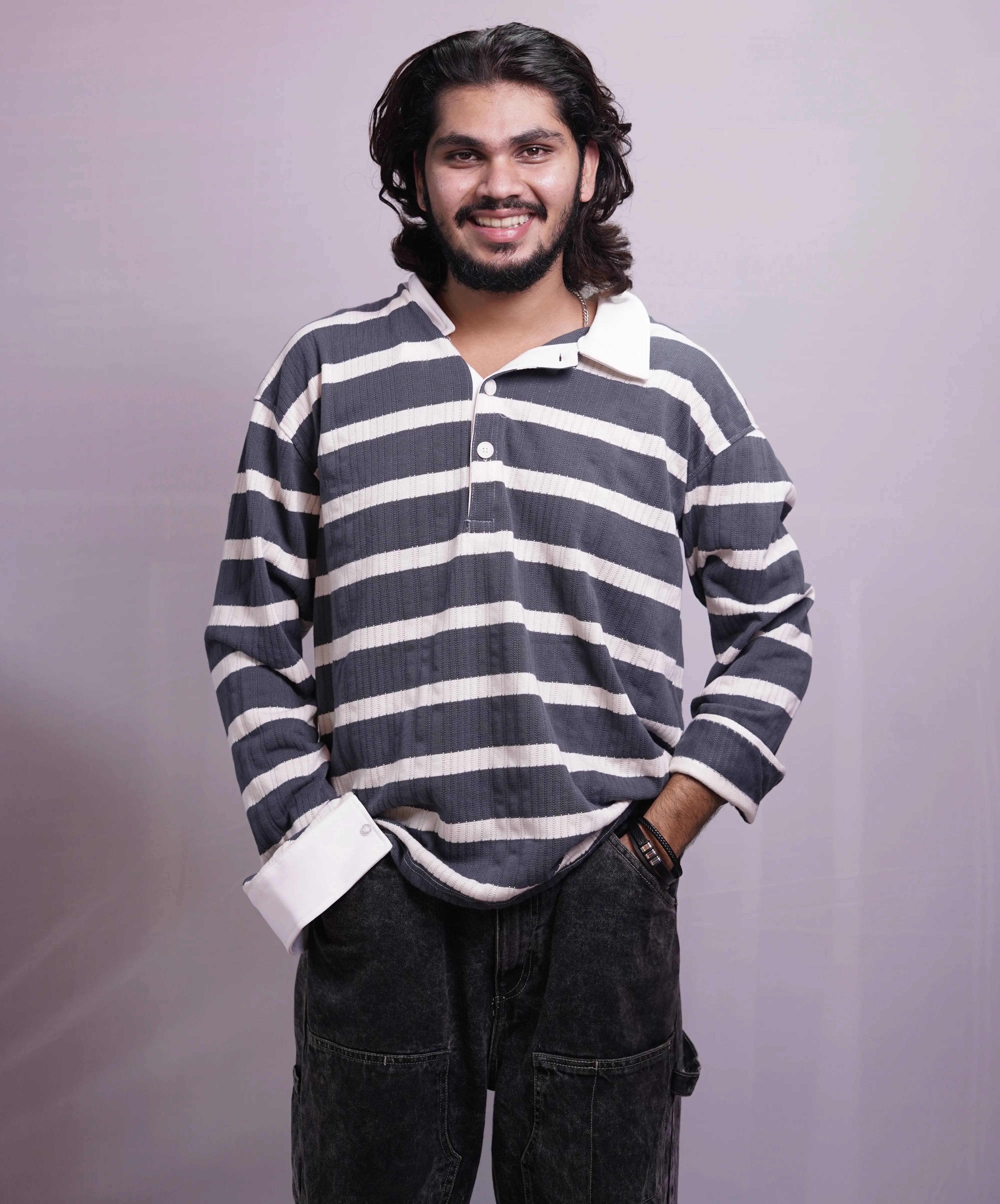 CHARCOAL GREY COLLAR FULLSLEEVE TEES