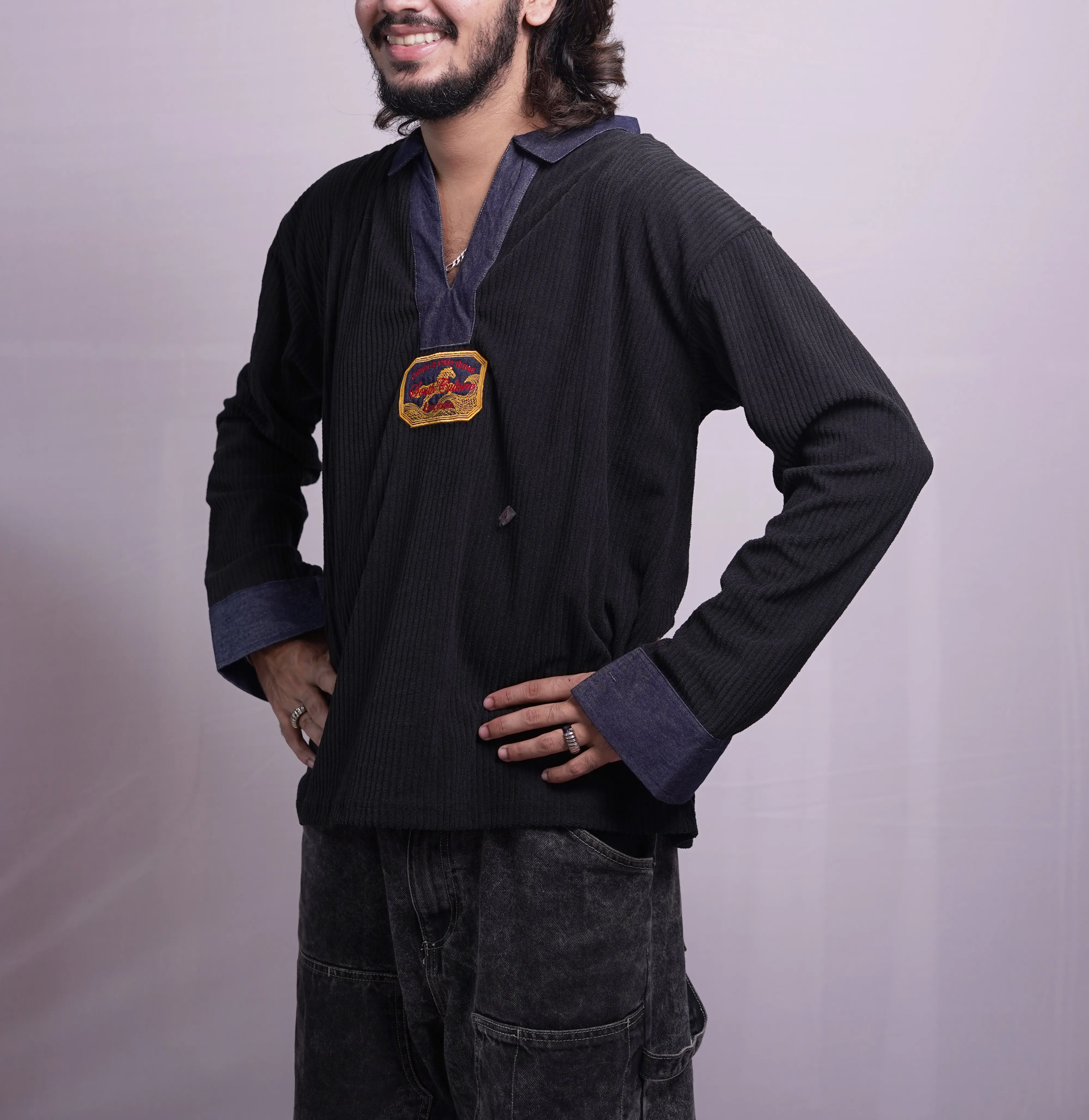 BLACK V NECK DENIM TEES, photo 1 of 4