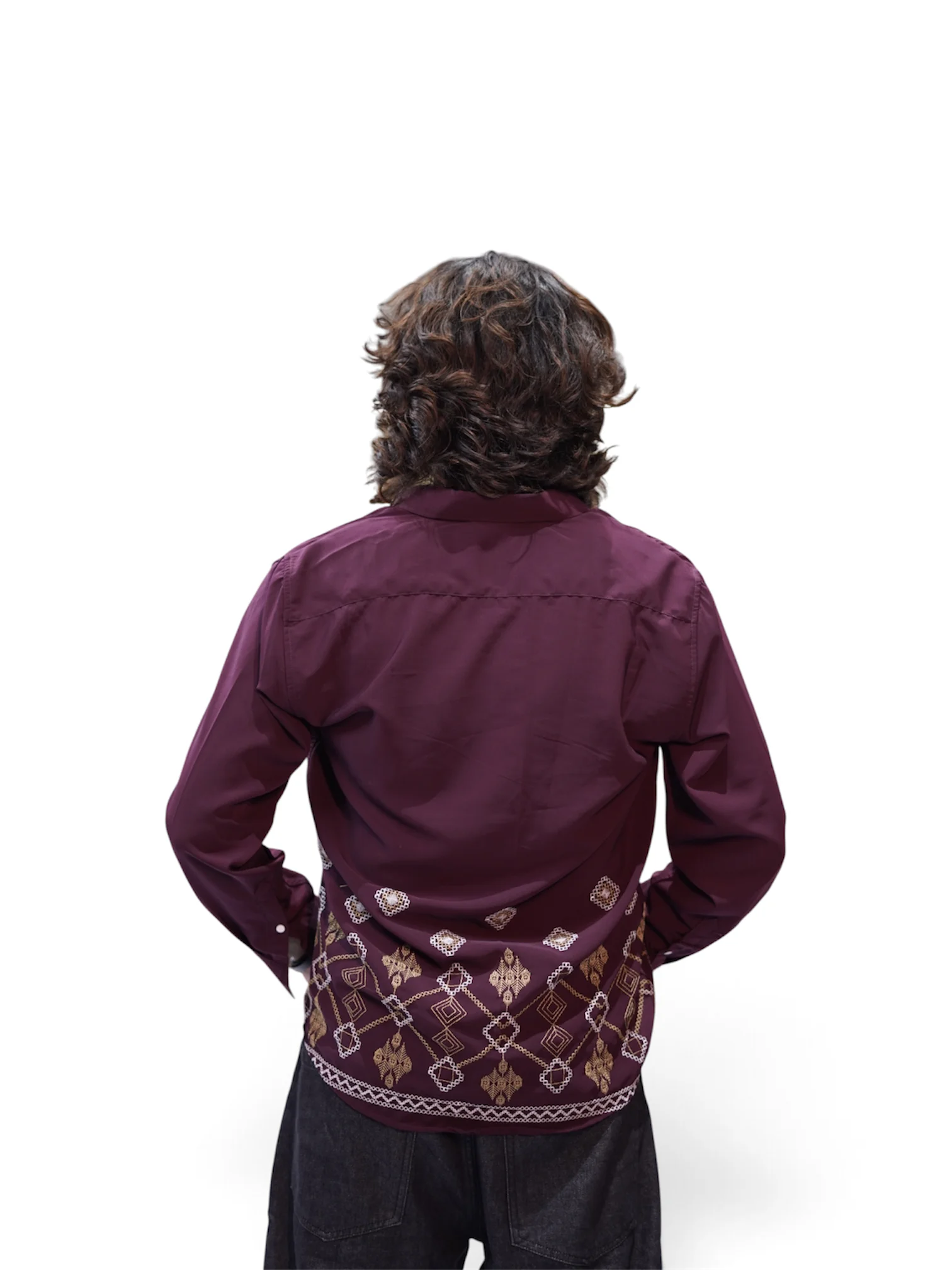 MIDNIGHT VIOLET GEO EMBROIDERY SHIRT