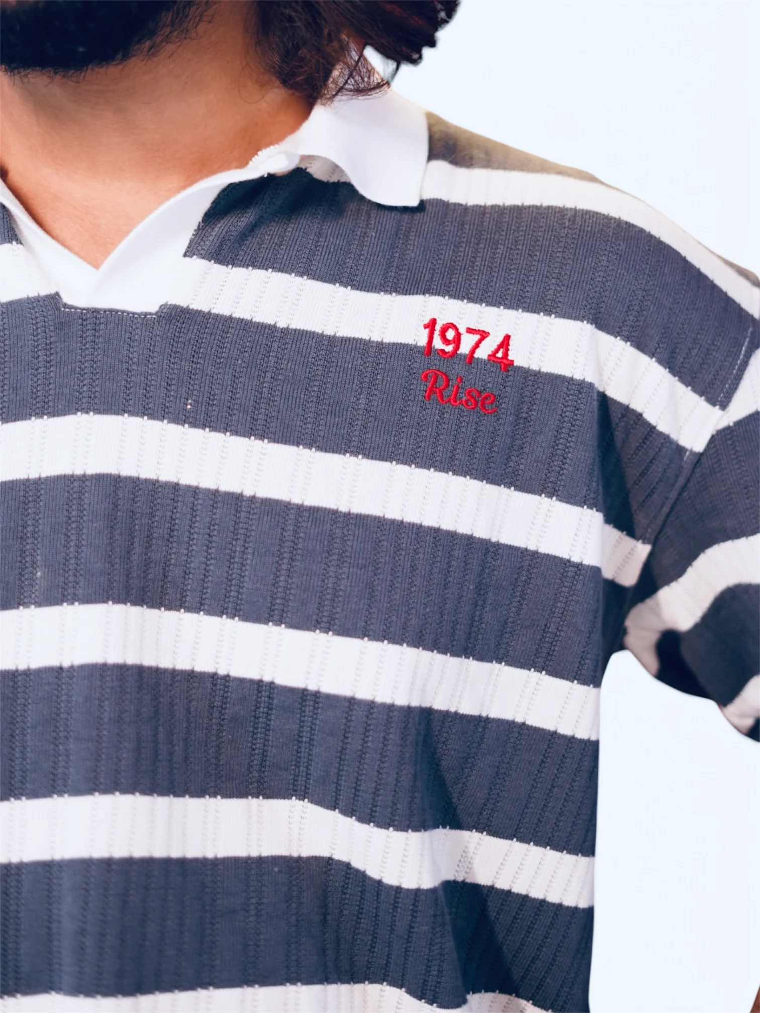 RETRO CHARCOAL GREY STRIPE POLO TEES, photo 2 of 2