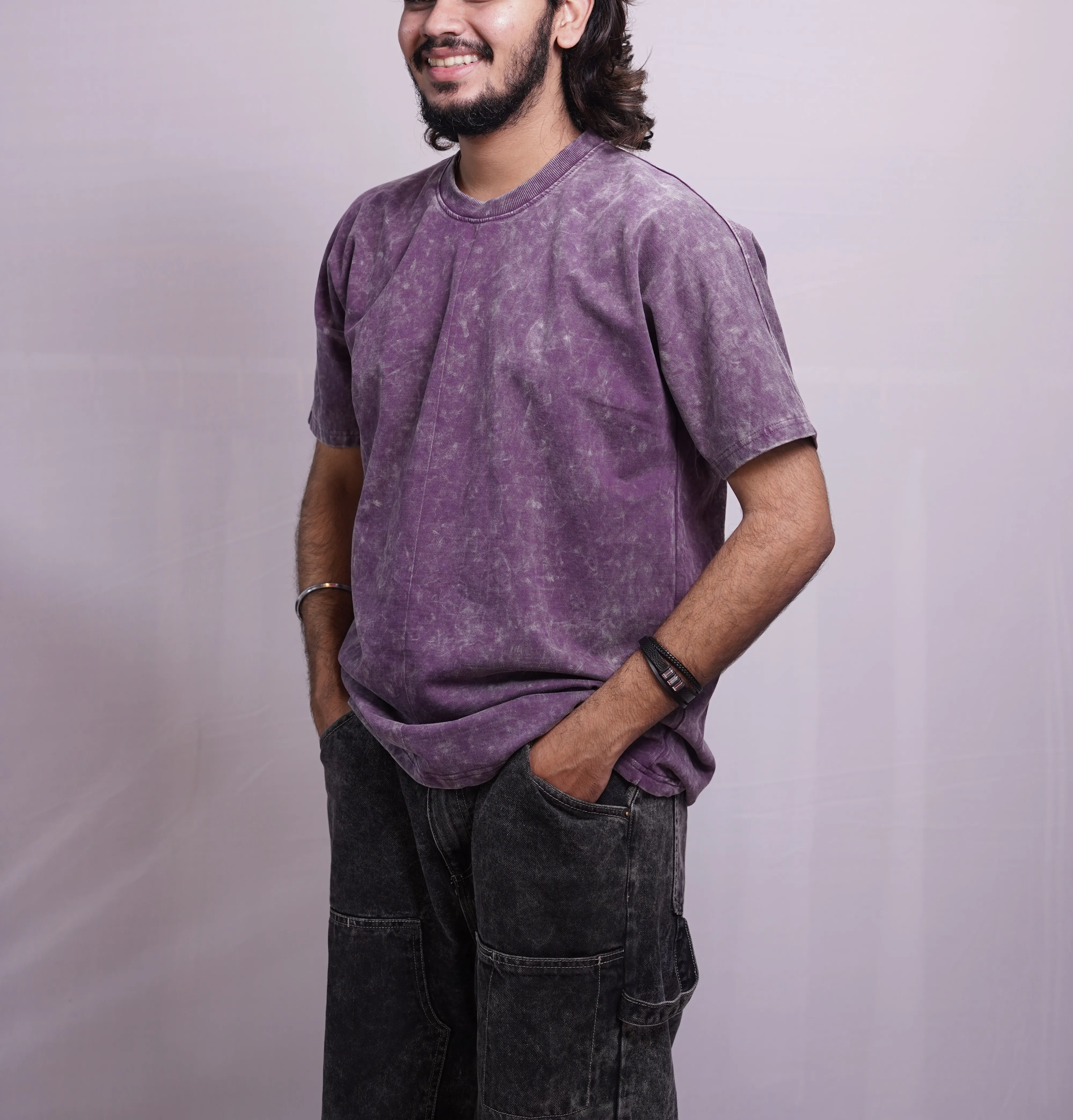VOILET PLAIN ACID WASH TSHIRT, photo 1 of 4