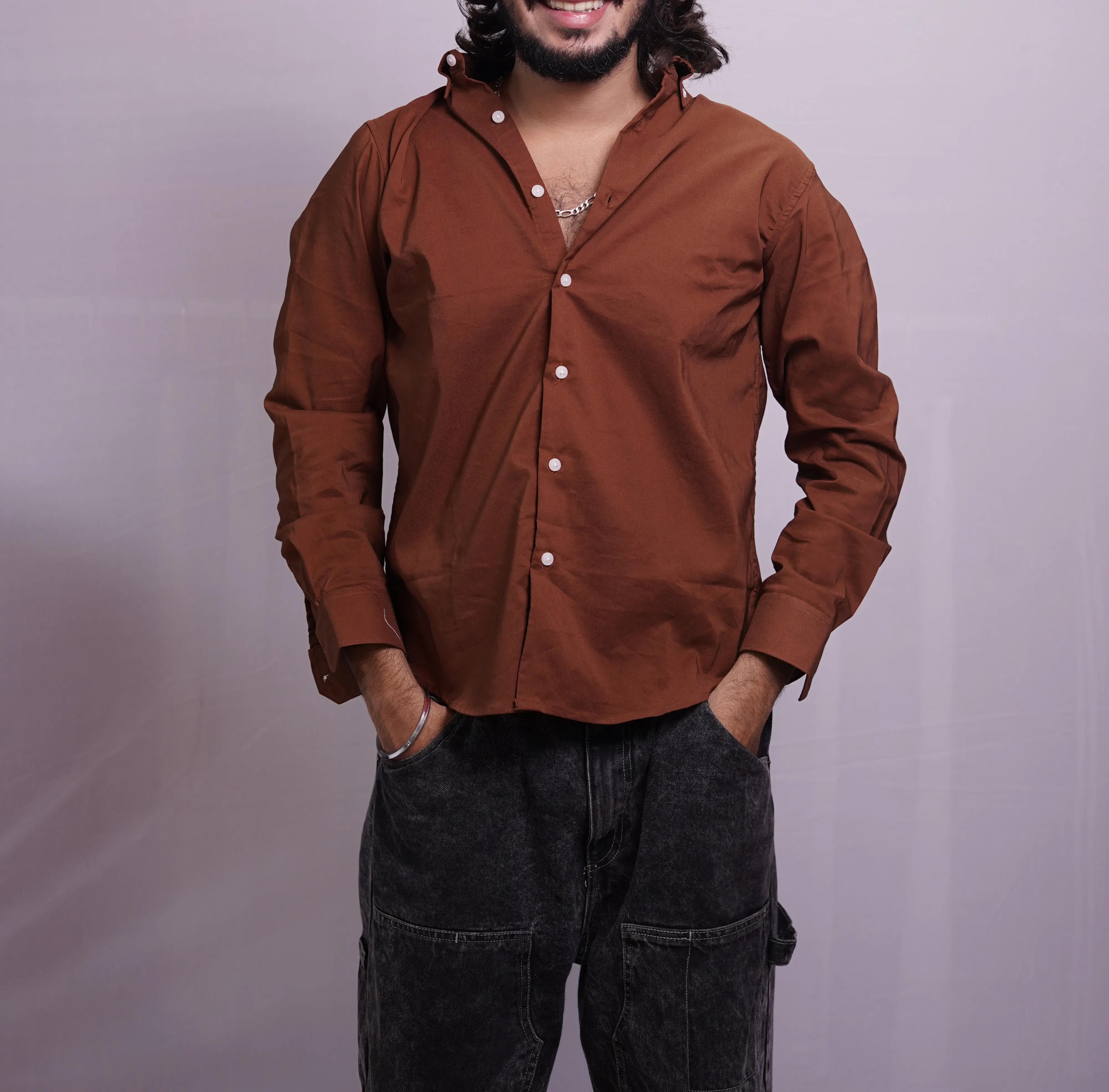 RUST BROWN LINEN PLAIN SHIRT, photo 4 of 4