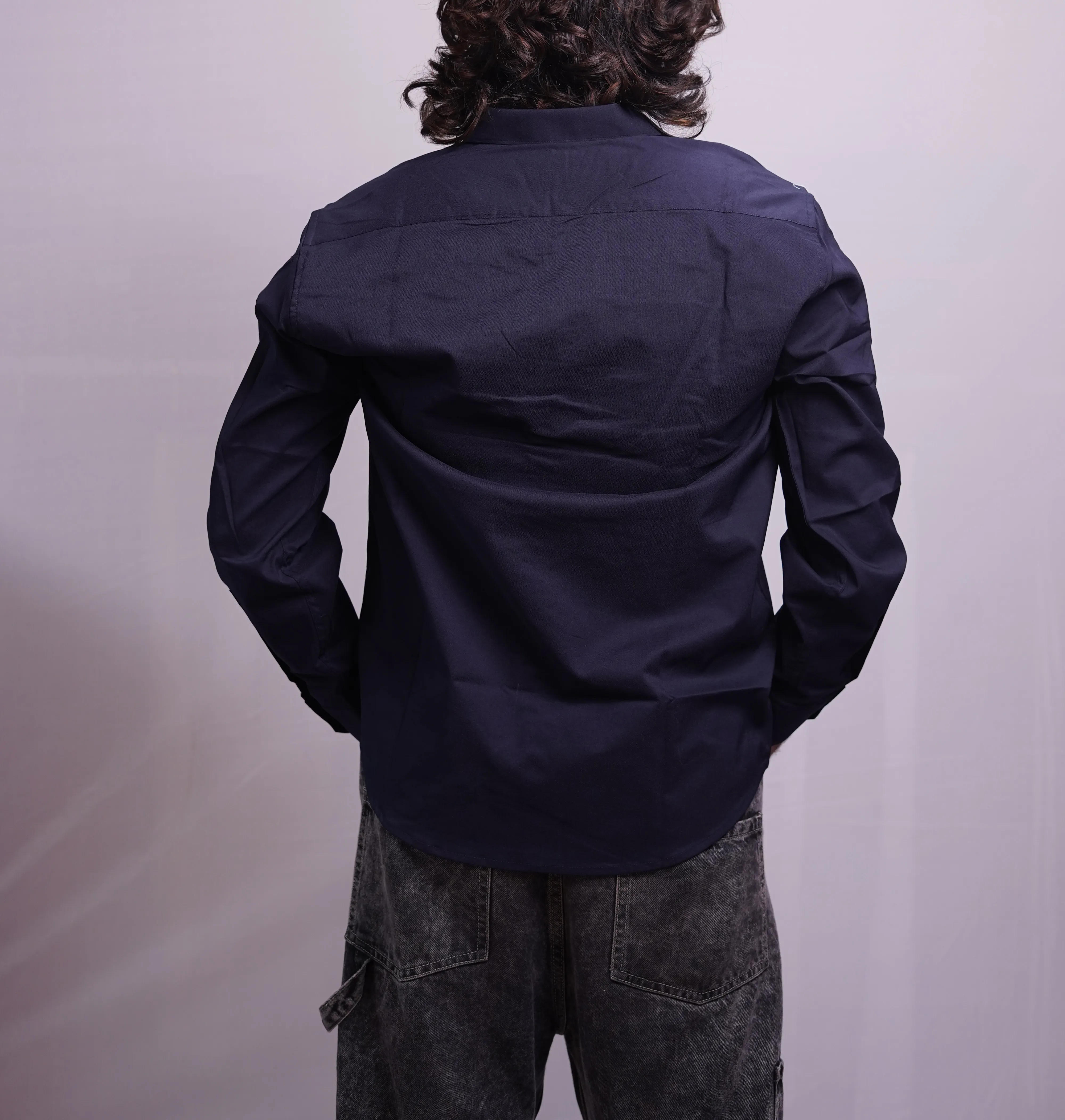 NAVY BLUE LINEN PLAIN SHIRT, photo 2 of 4
