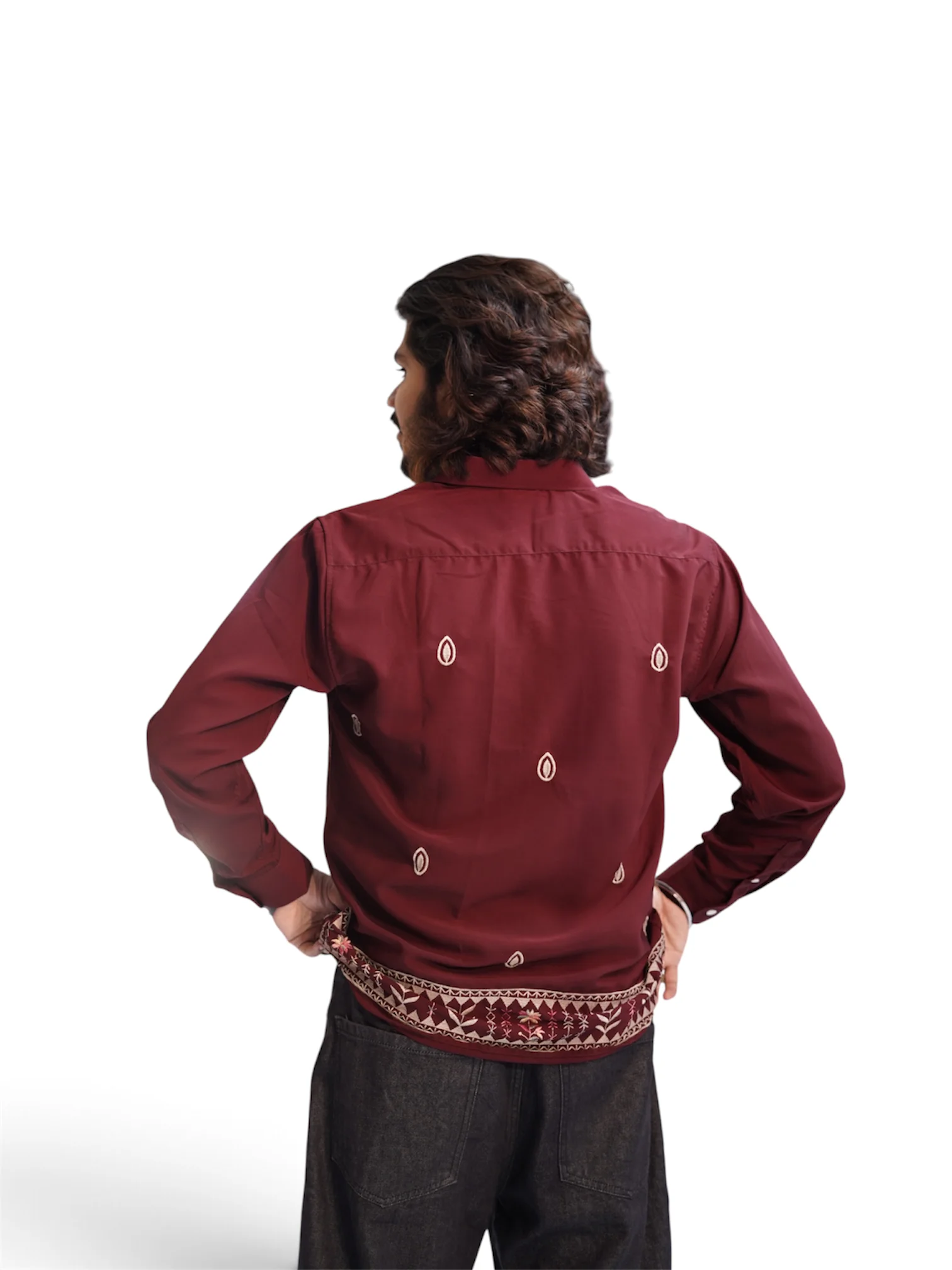 OXBLOOD MAROON SHELL EMBROIDERY SHIRT