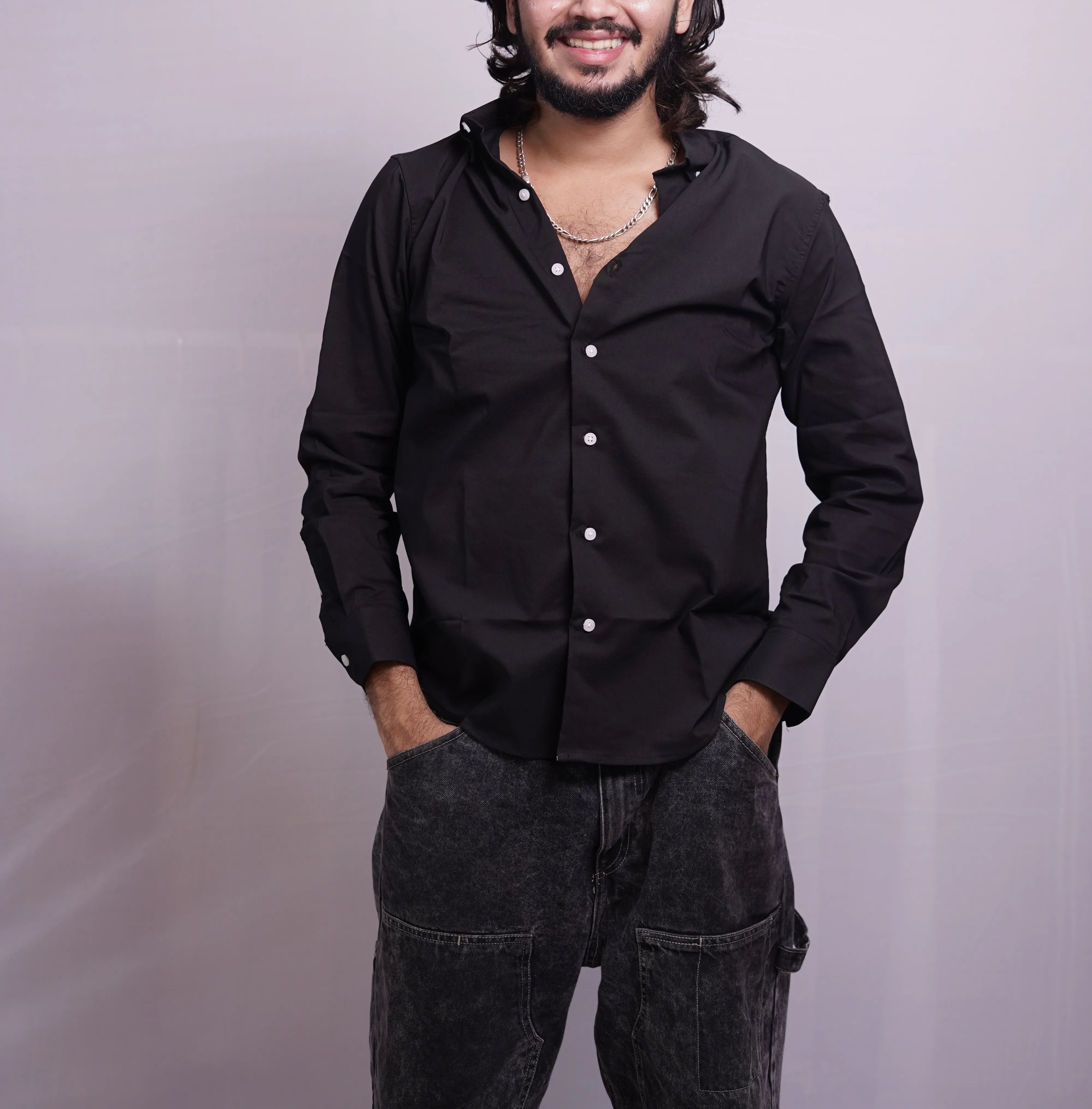 BLACK LINEN PLAIN SHIRT