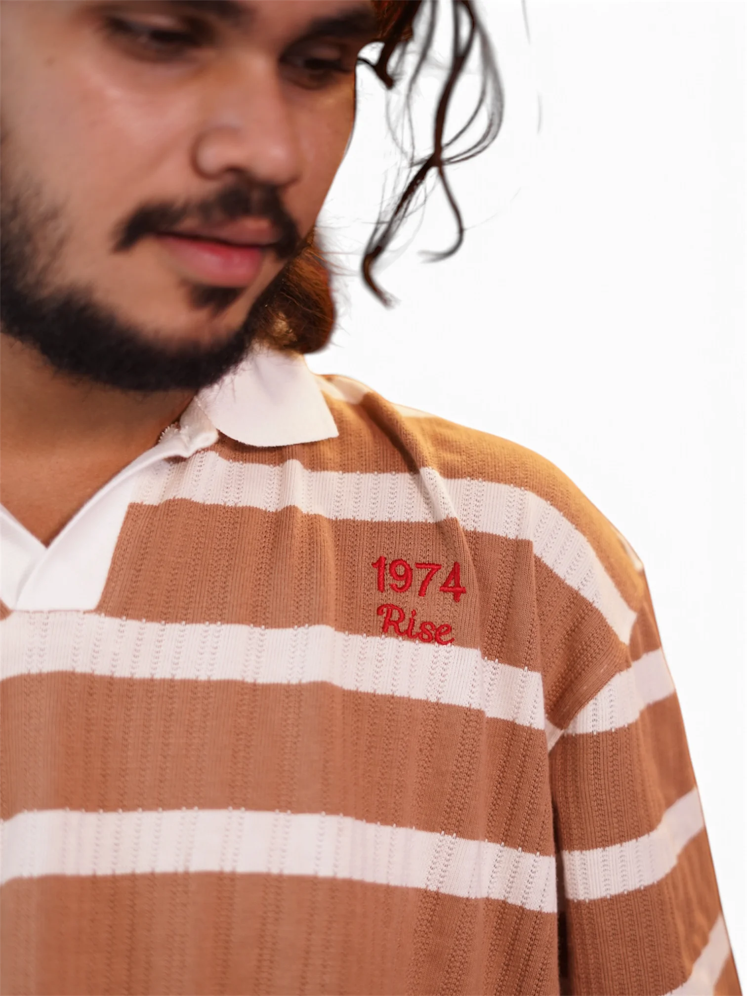 RETRO RUST ORANGE STRIPE POLO TEES, photo 2 of 2