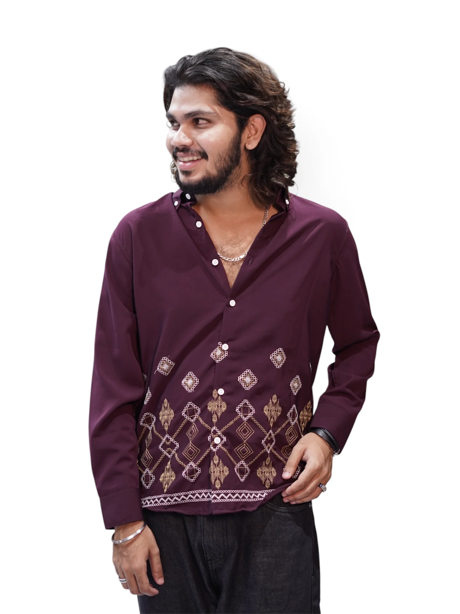 MIDNIGHT VIOLET GEO EMBROIDERY SHIRT