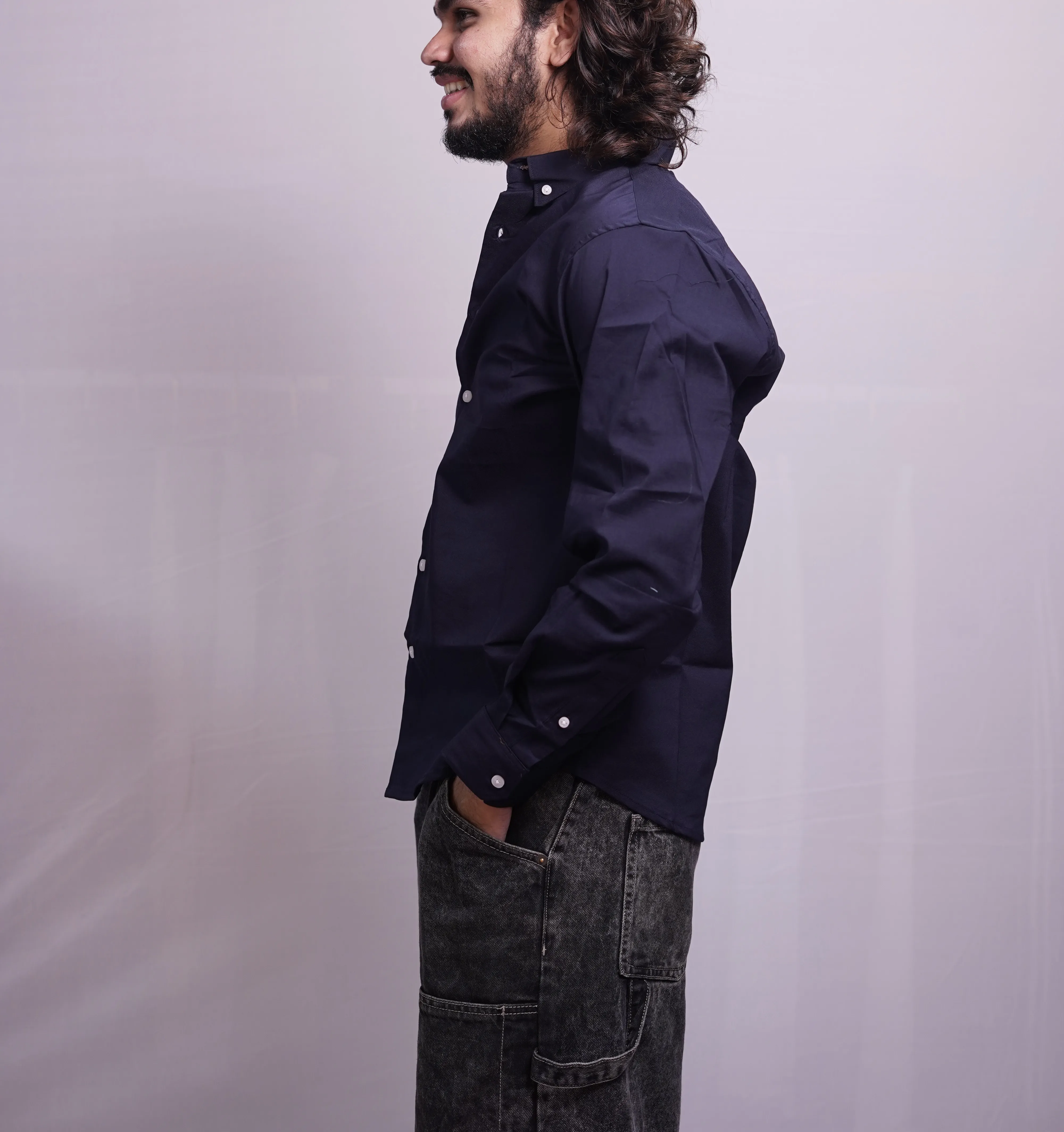 NAVY BLUE LINEN PLAIN SHIRT, photo 3 of 4