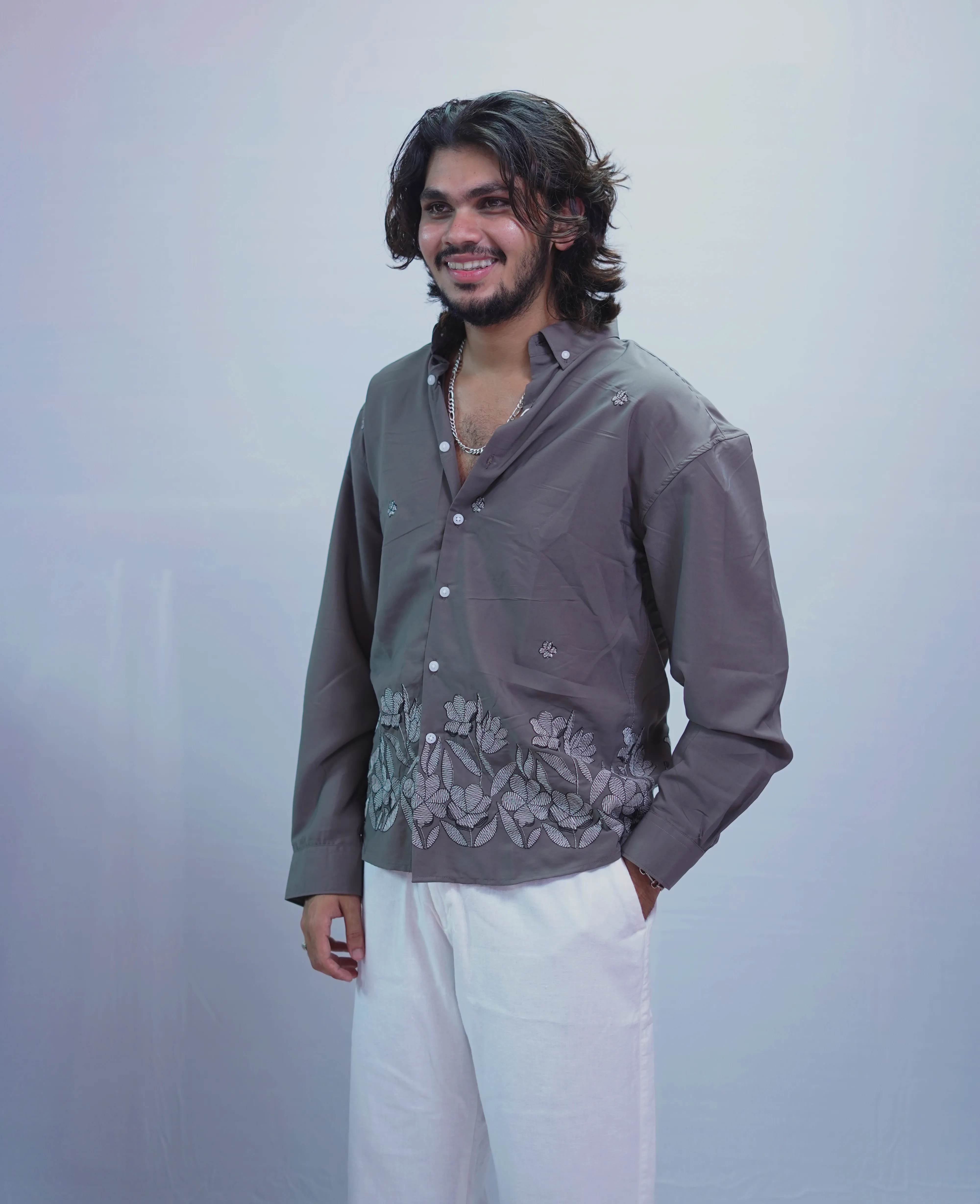 SMOKY GREY EMBROIDERY SHIRT