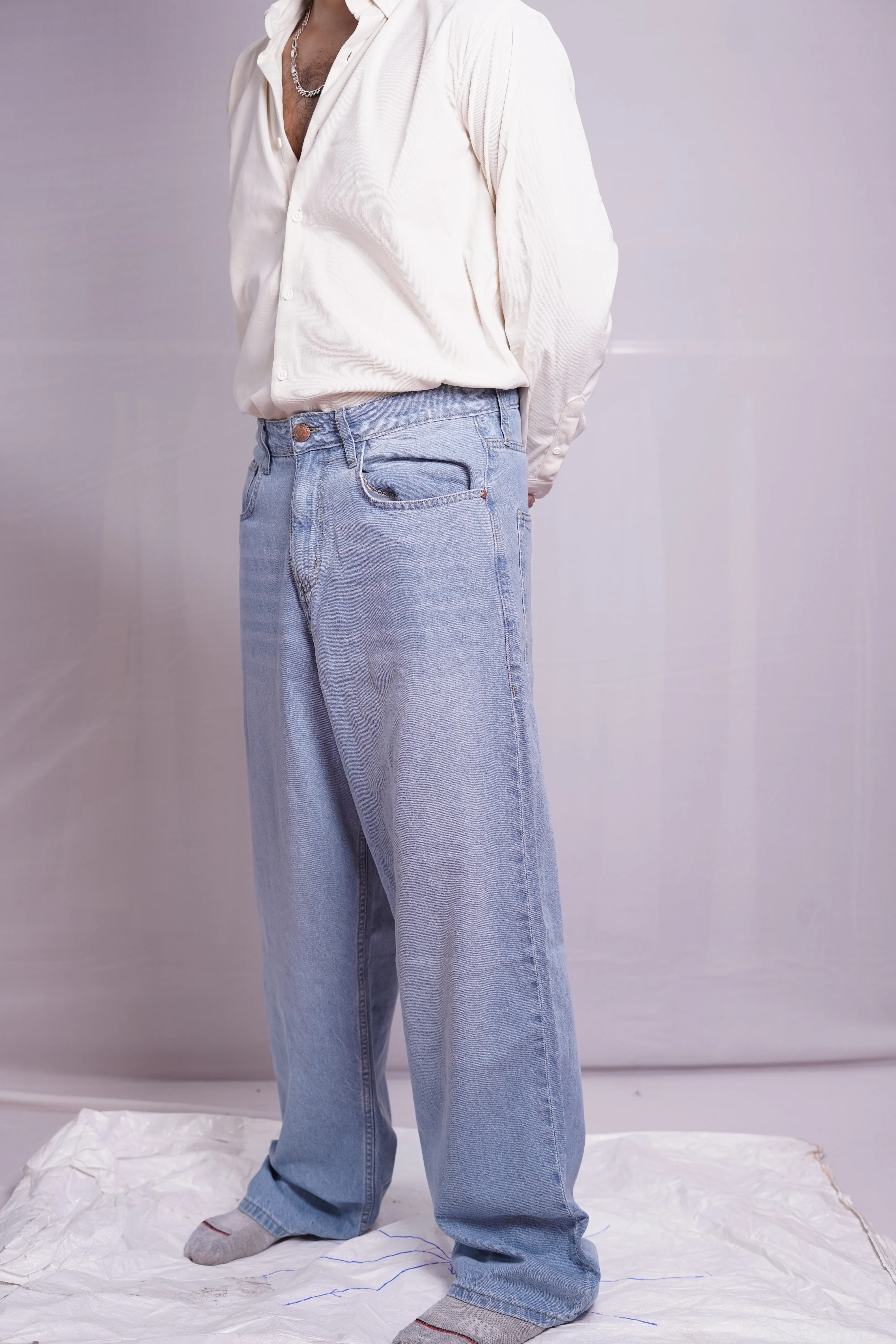 ICE BLUE BAGGY DENIM PANT