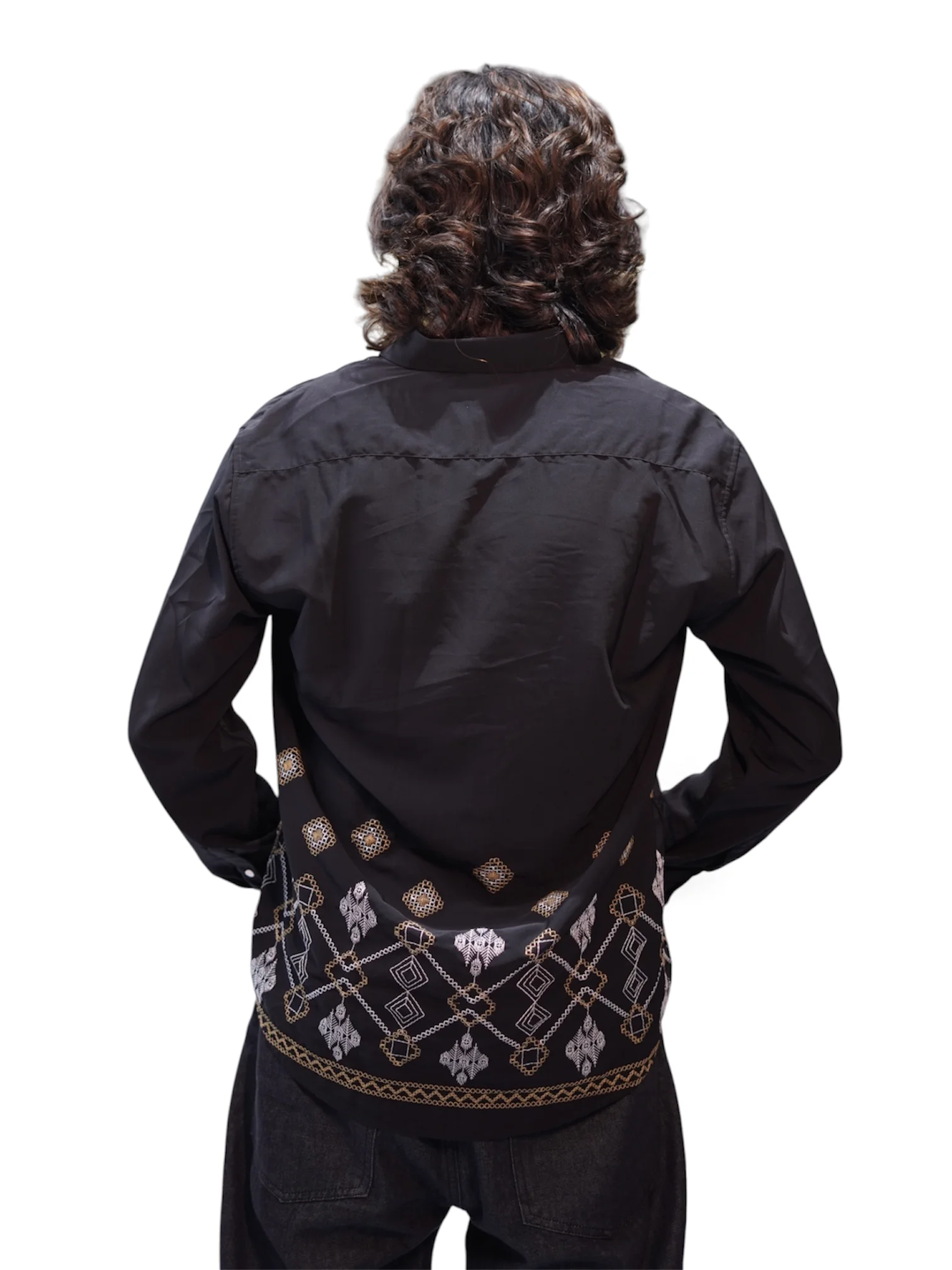JET BLACK GEO EMBROIDERY SHIRT
